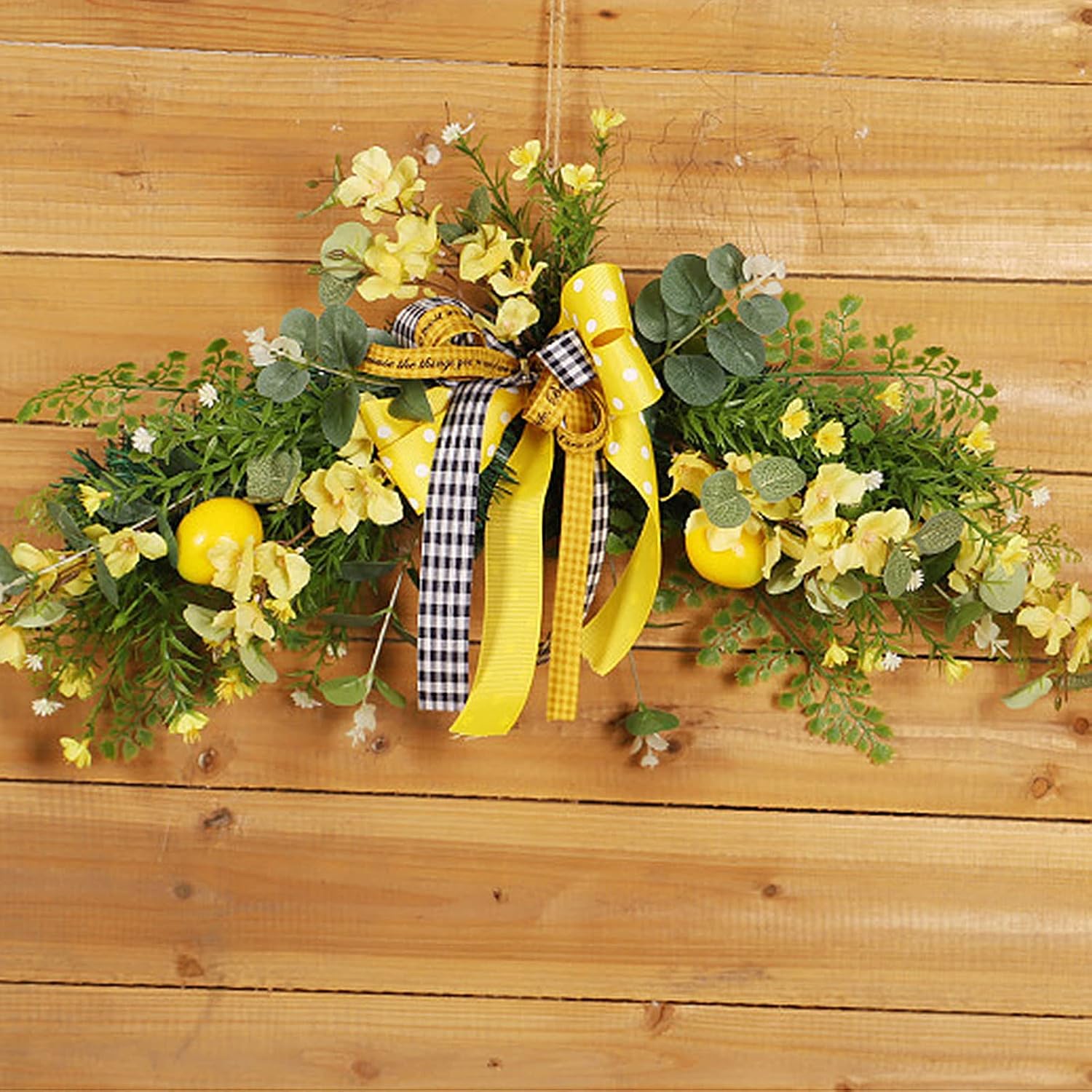 24in Artificial Lemon Swag with Large Bow Yellow Decor