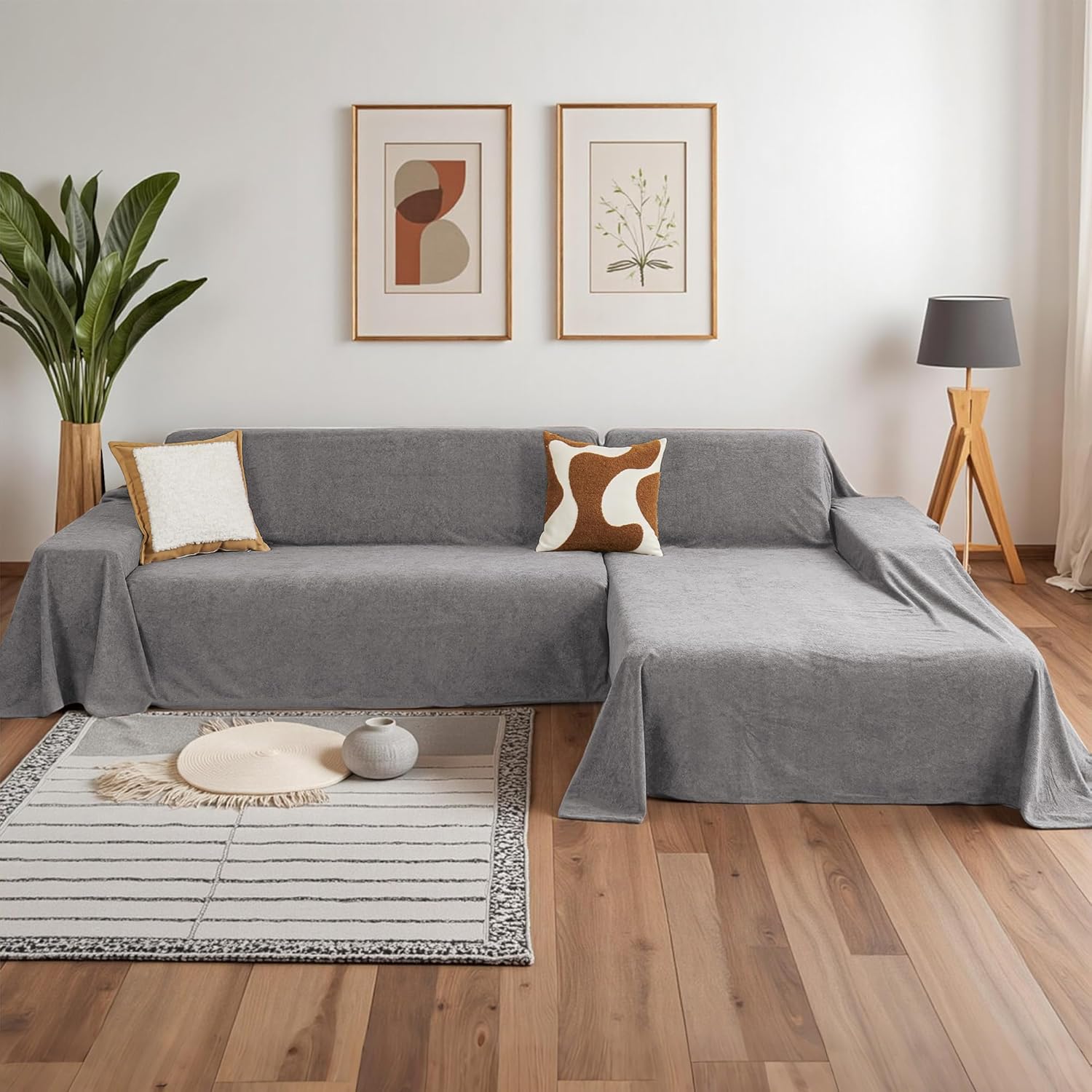 Mysky Home Sectional Couch Covers for Dogs 2 Piece Dark Grey