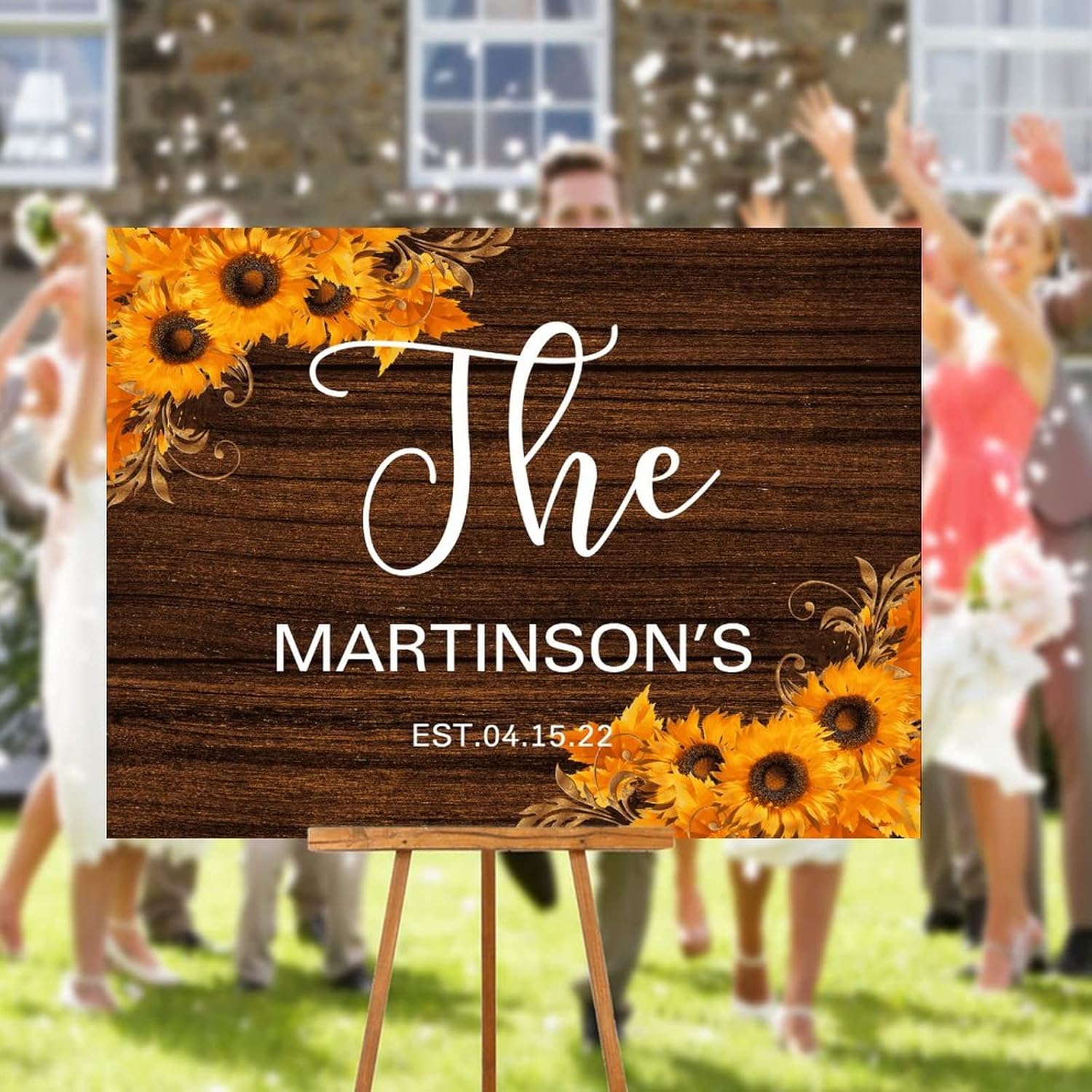 Personalized Wedding Welcome Sign with Sunflowers