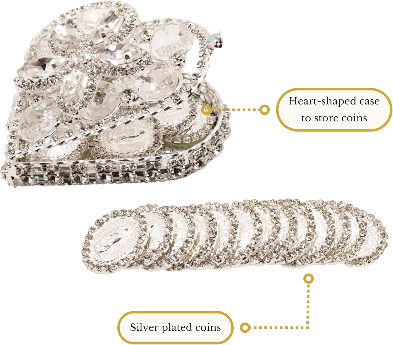 Catholic Wedding Arras Set with 13 Coins and Virgen de Guadalupe Image