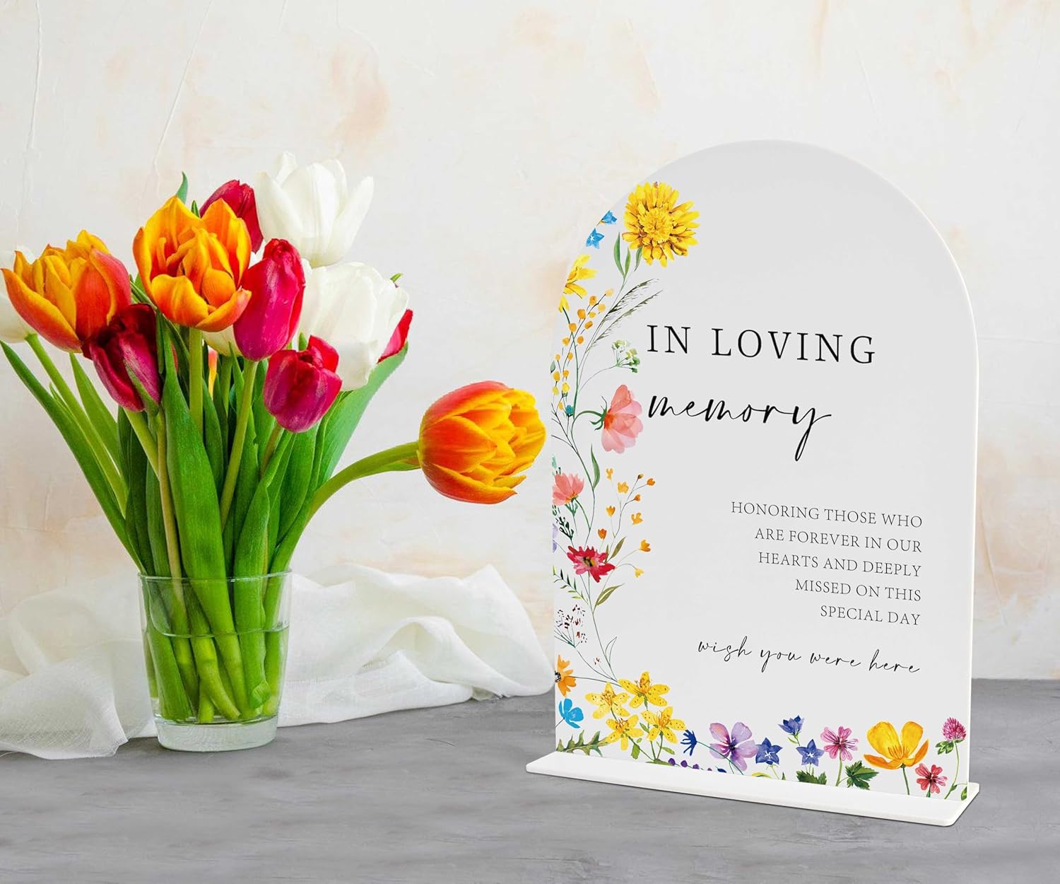 Floral Wedding Memory Sign 8x11 White Acrylic with Holder