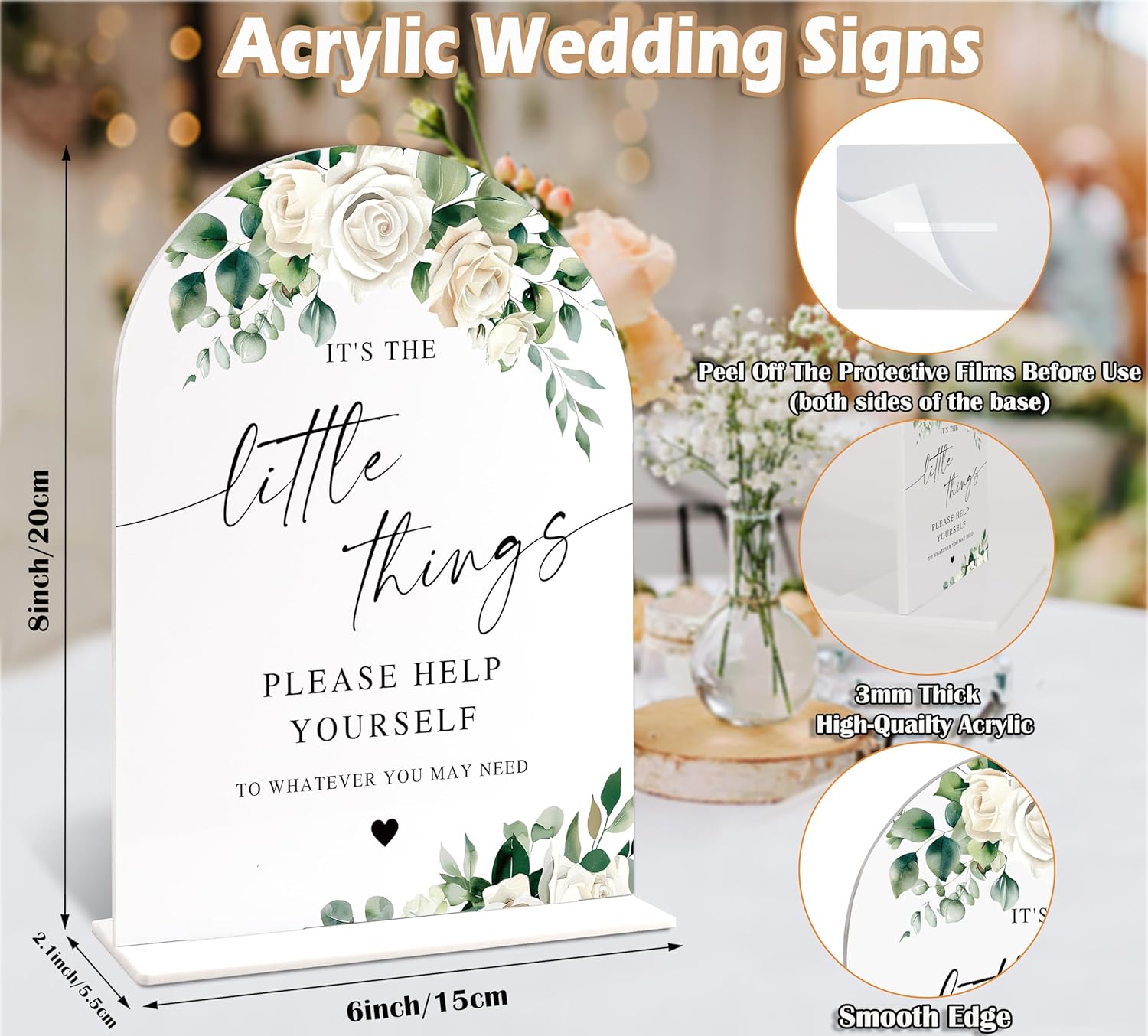 White Rose Its The Little Things Acrylic Wedding Sign