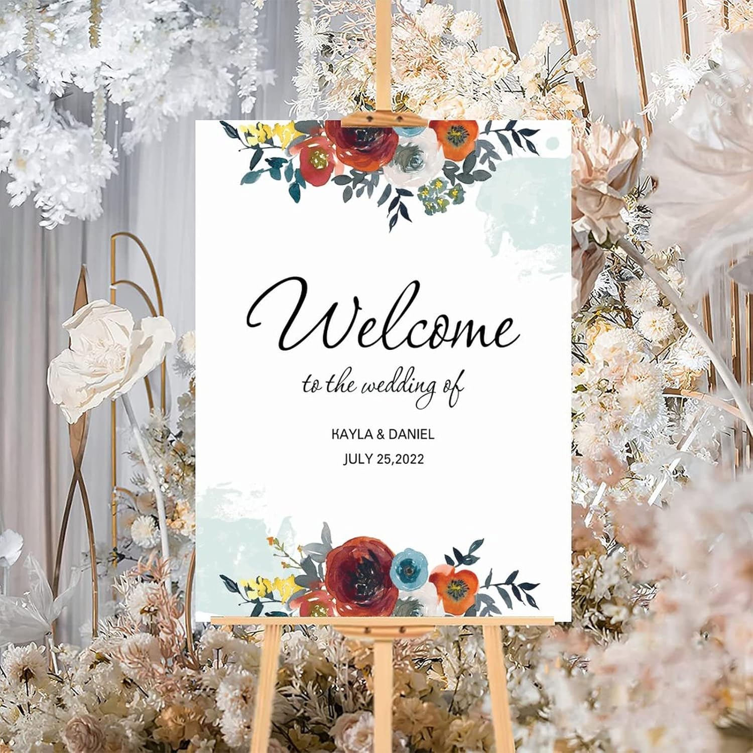 Personalized Wedding Welcome Sign Elegant Wood Red 12x16 Inch