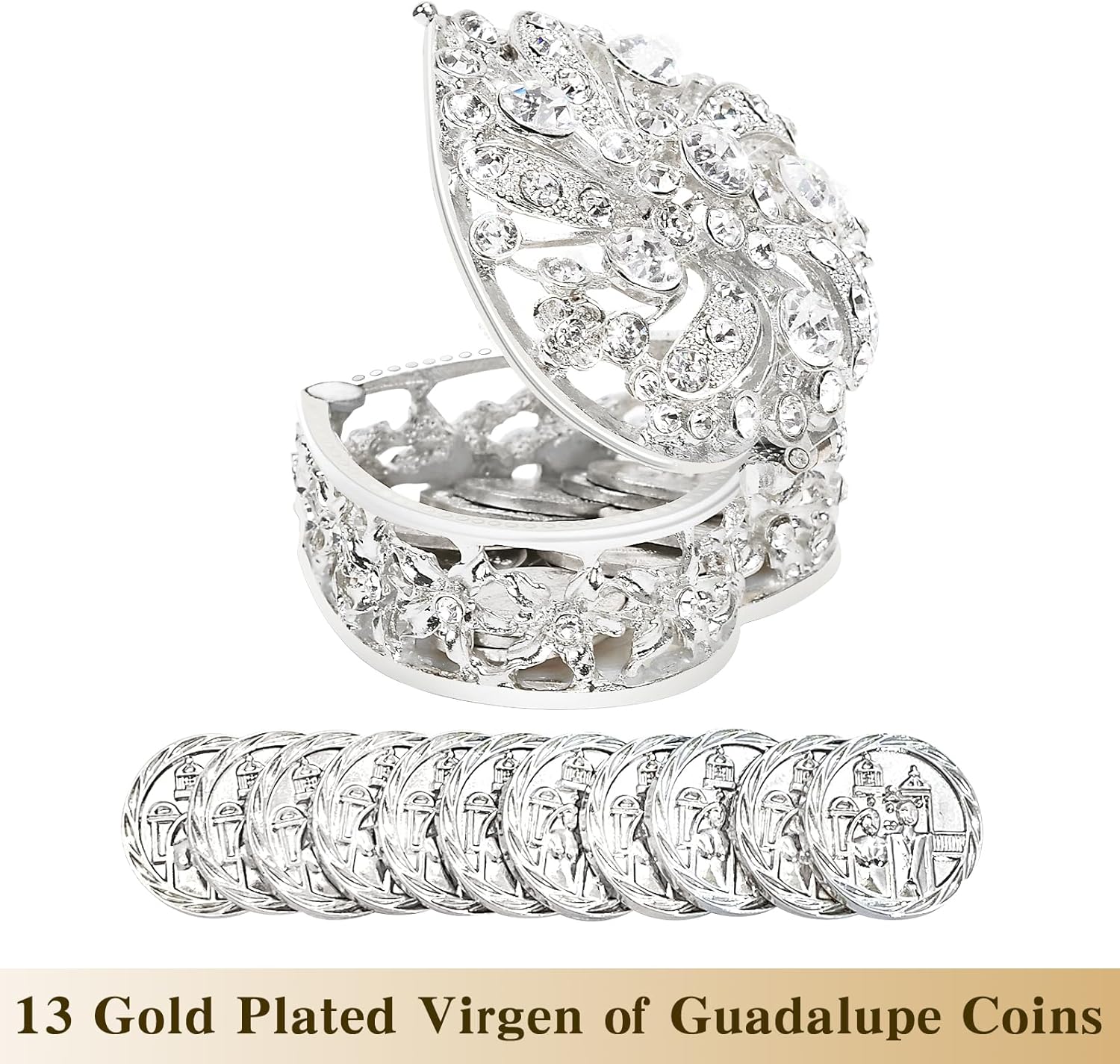 Catholic Wedding Arras Coins Set with Rhinestone Box
