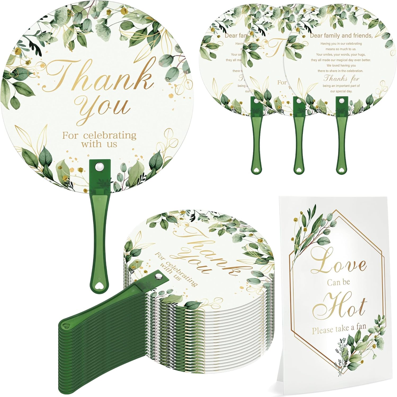 Aneco 120 Piece Wedding Fan Set with Table Sign