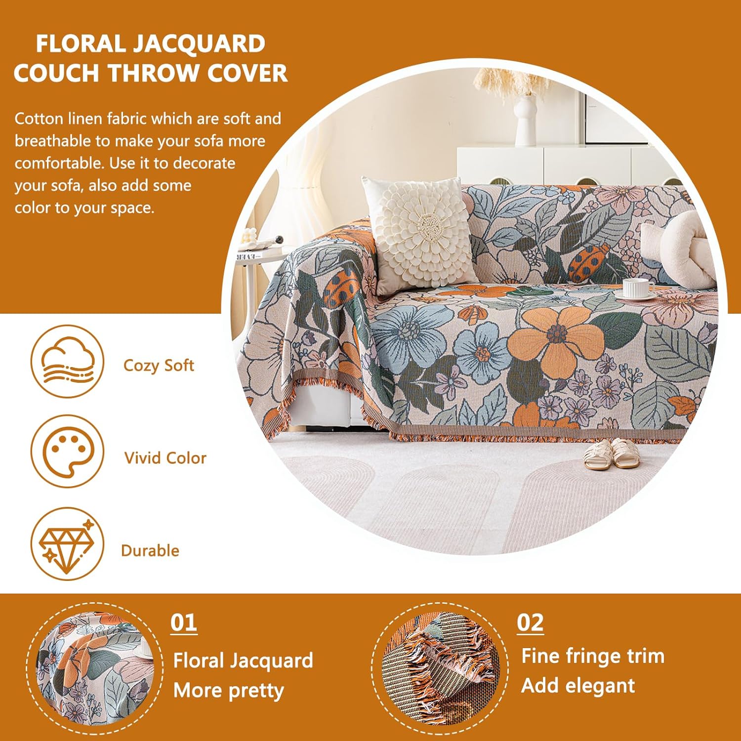 DREAMINGO Vintage Floral Jacquard Sofa Slipcover