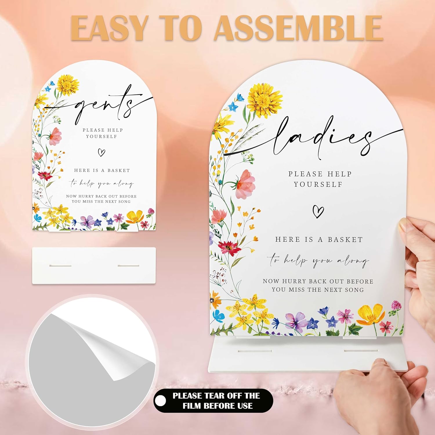 2 Pcs Floral Wedding Bathroom Signs with Holder