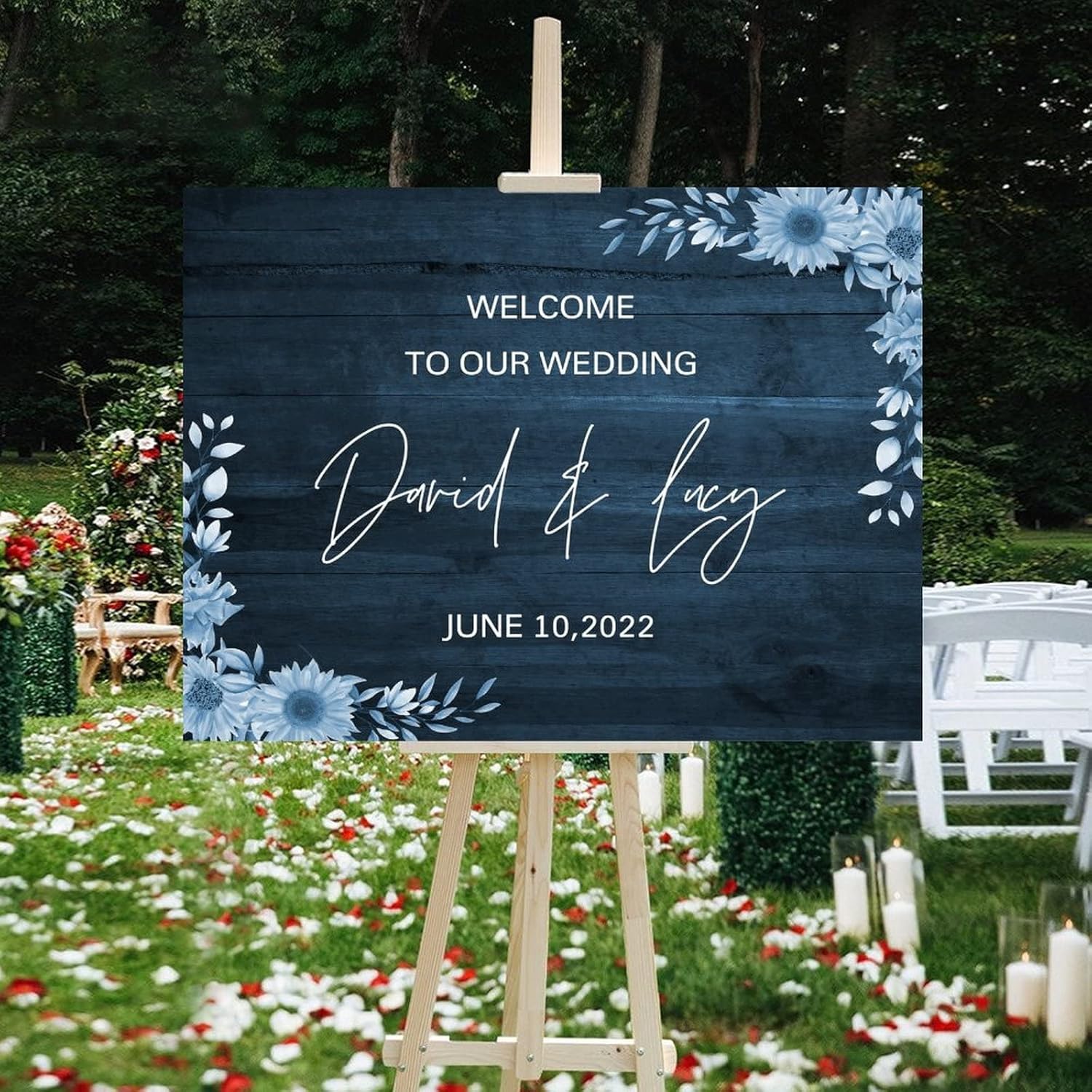 Personalized Wedding Welcome Sign with Floral Design