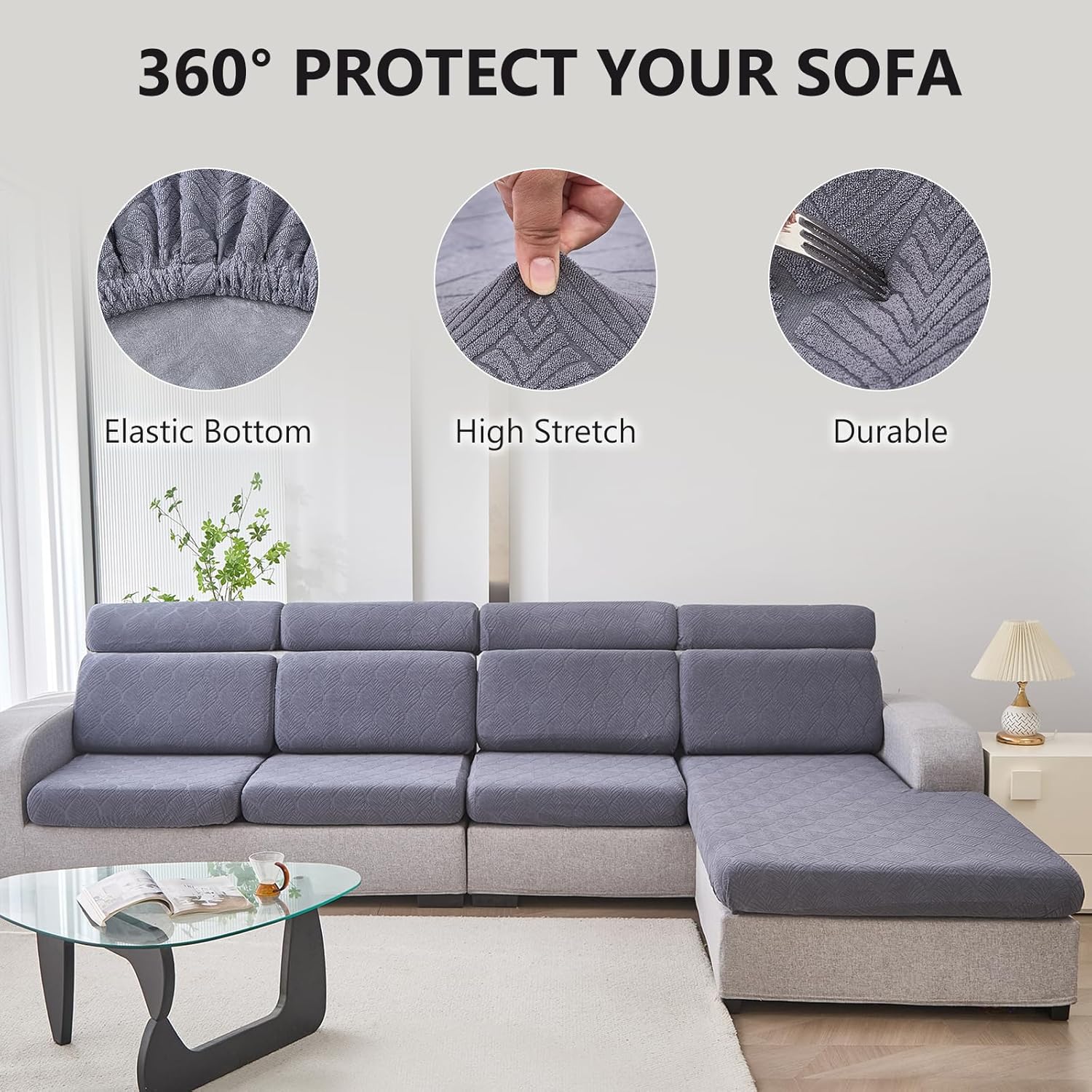 Genina Waterproof Couch Cushion Cover - Stretch Fit 1 Piece Dark Gray