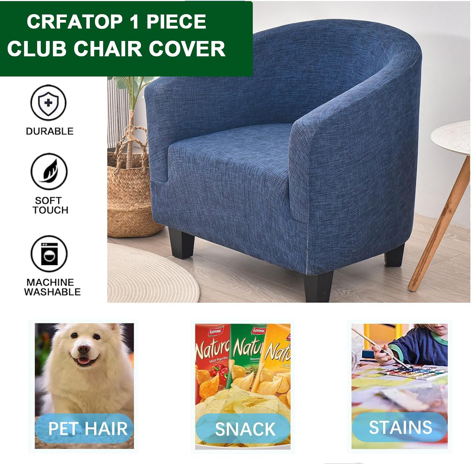 CRFATOP Club Chair Slipcover Printed Spandex Cover for Living Room