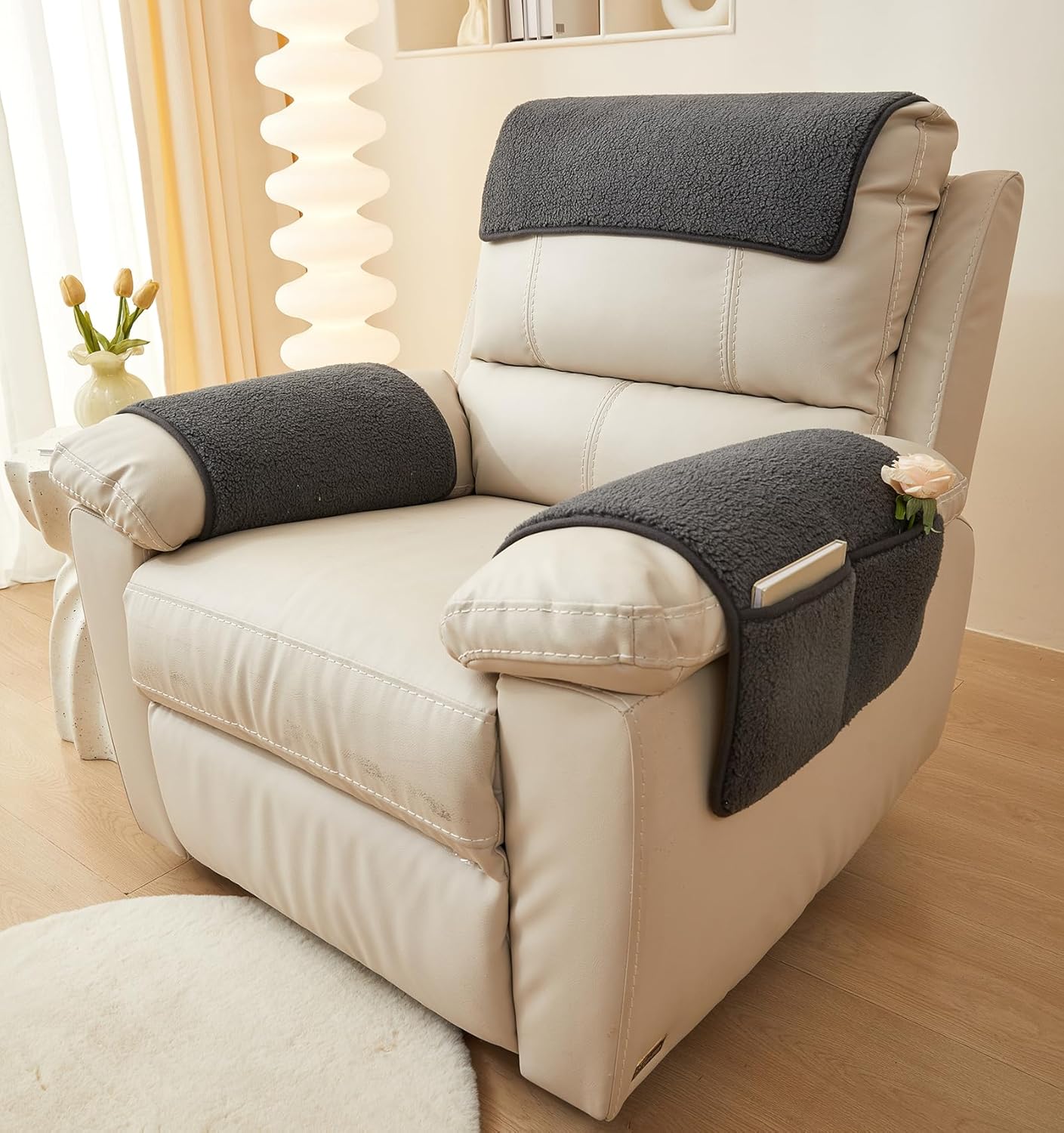 vctops 4 Piece Sherpa Fleece Sofa Slipcover Set