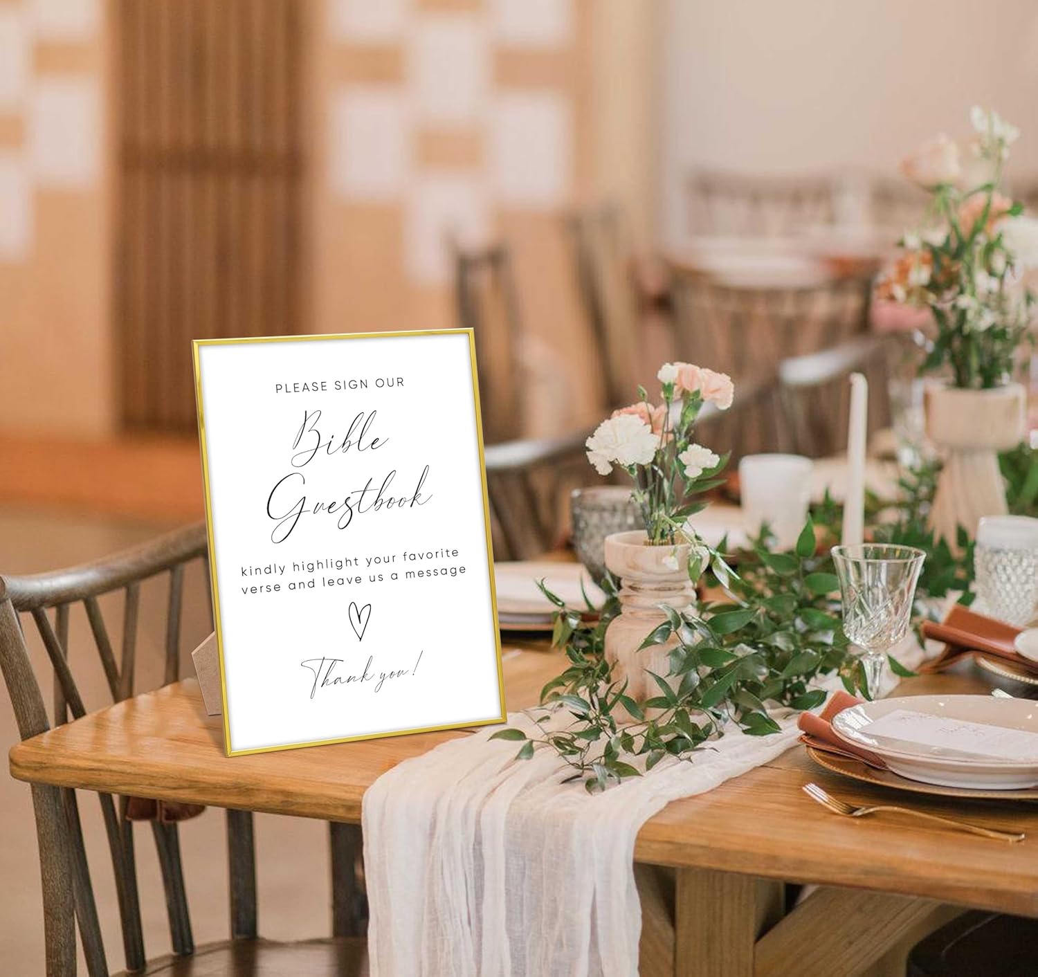 Gold Frame Guestbook Sign with Stand for Wedding Reception
