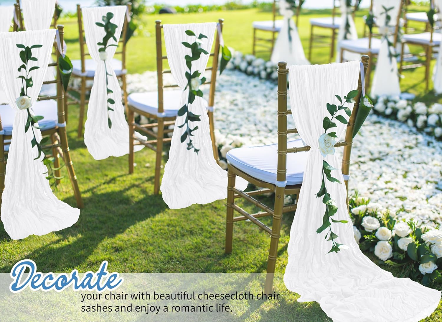 50 PCS White Cheesecloth Chair Sashes for Wedding Banquet