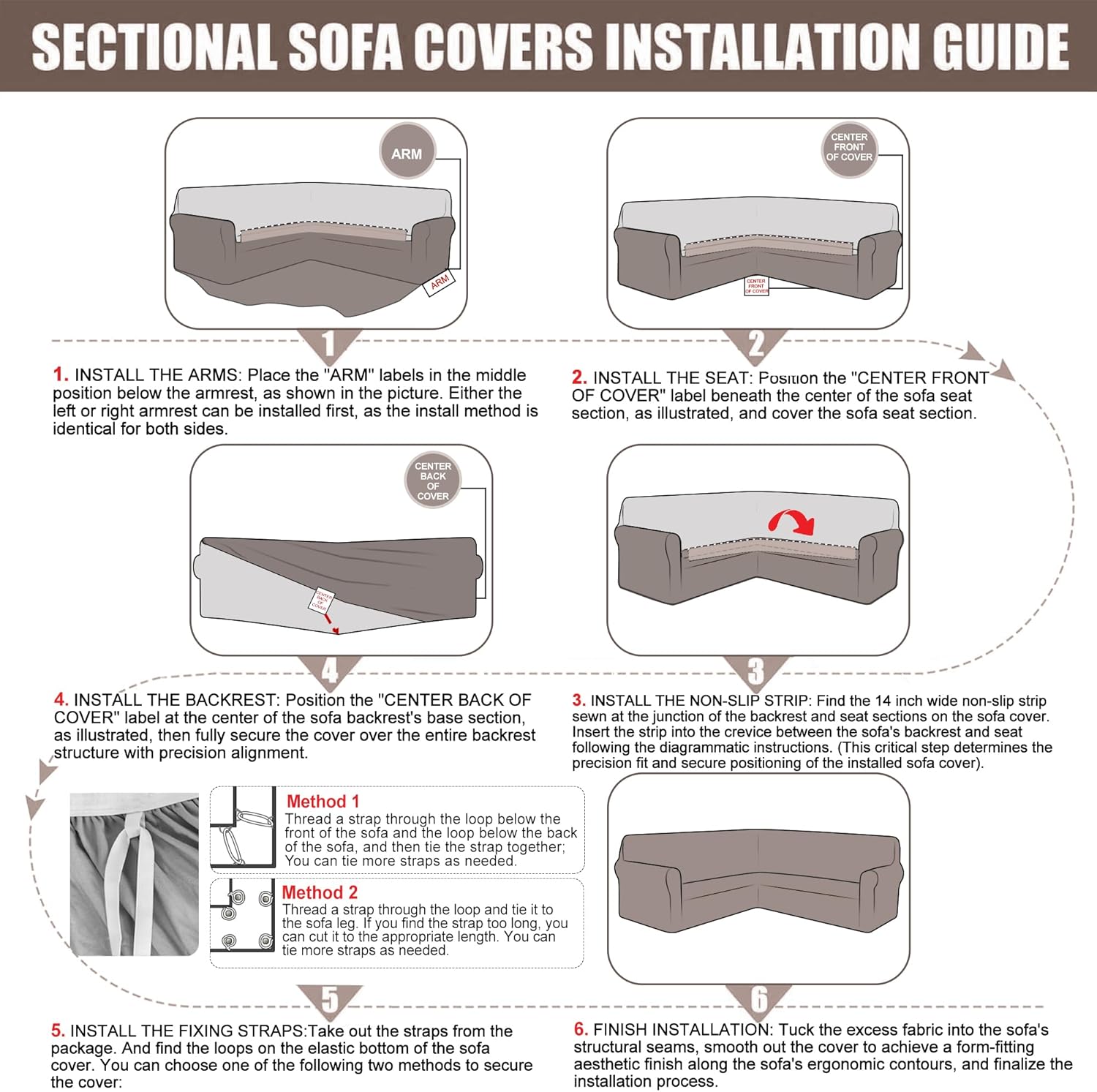 Jacquard L-Shaped Sectional Sofa Cover for Pets - Brown Khaki X-Large
