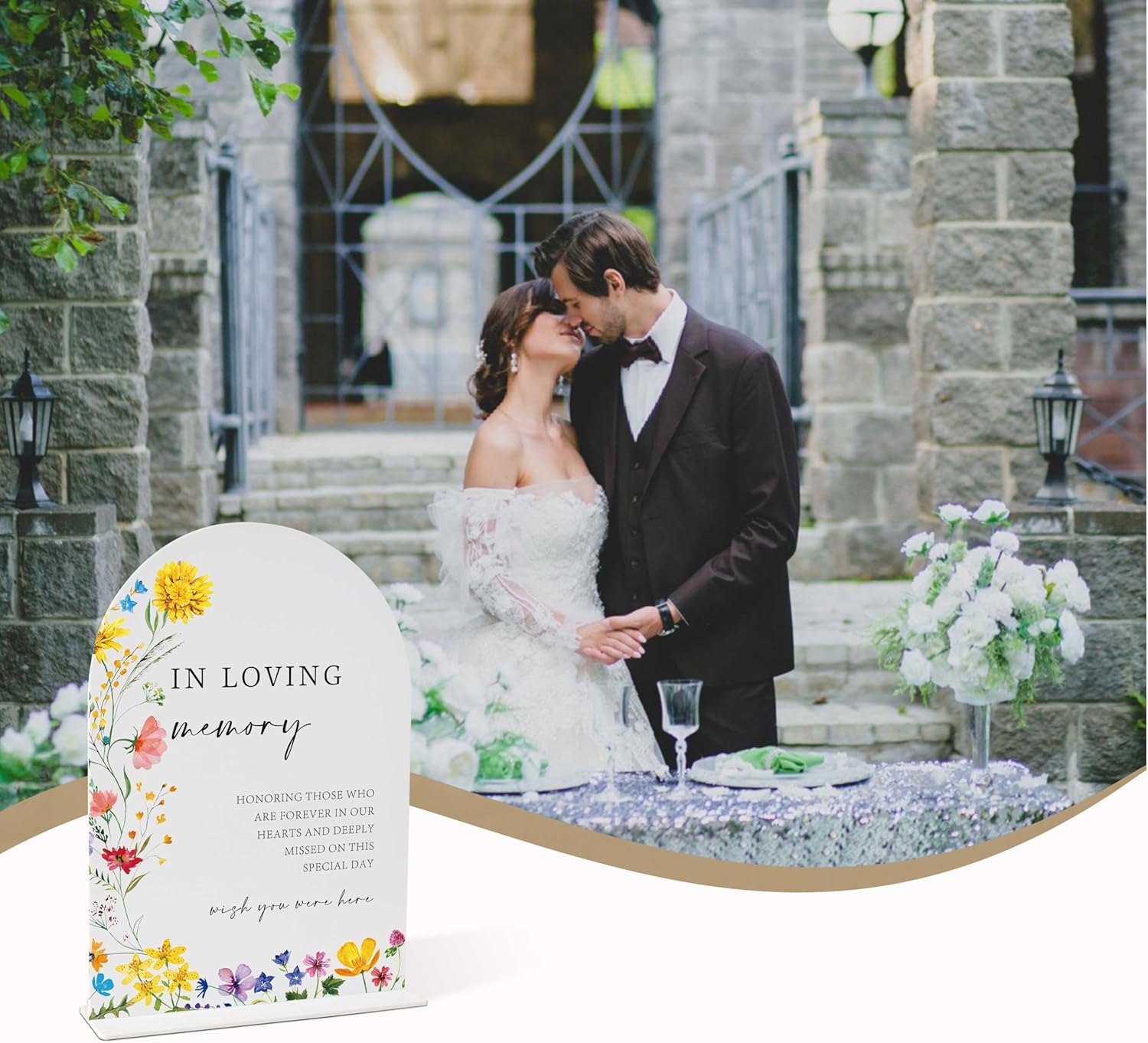 Floral Wedding Memory Sign 8x11 White Acrylic with Holder