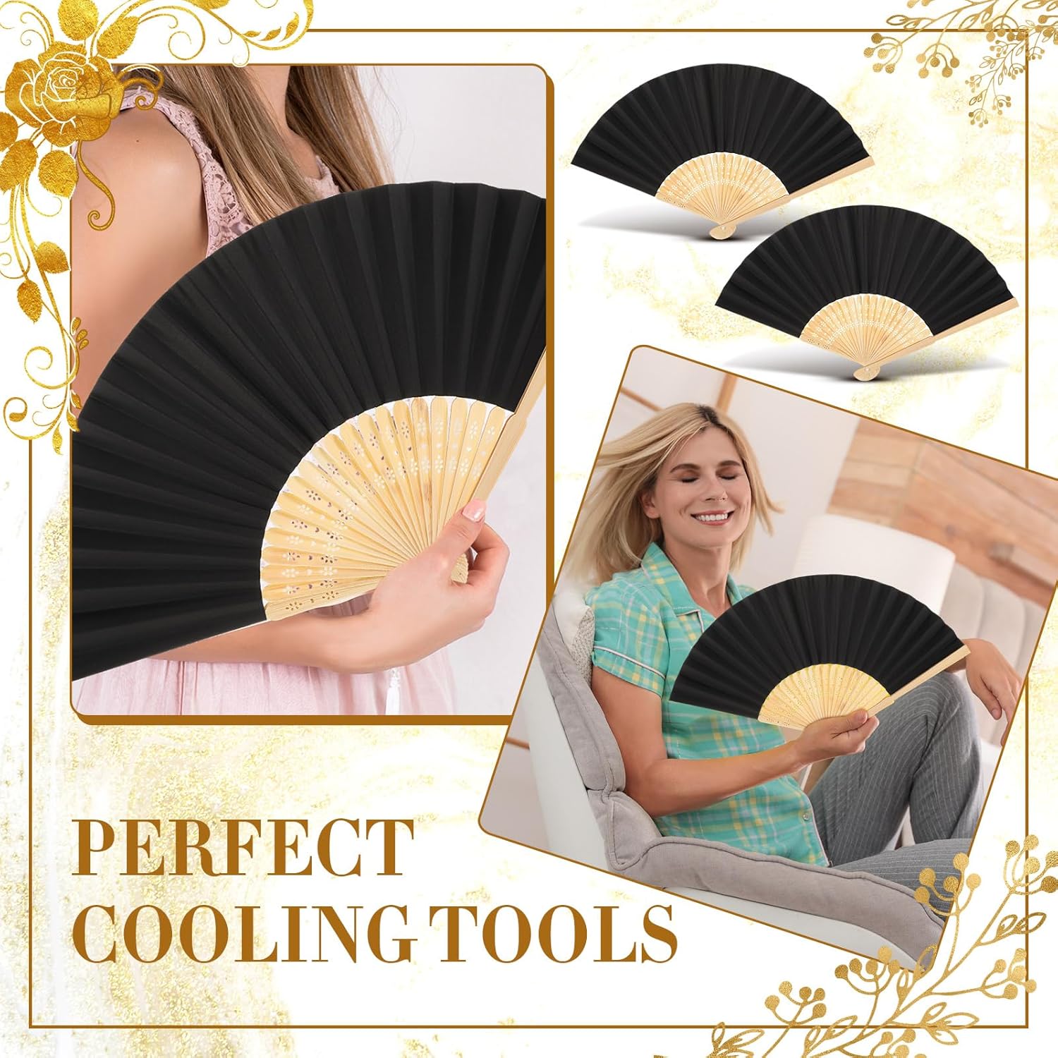 Yinkin 100 Pack Folding Fans for Weddings and Parties
