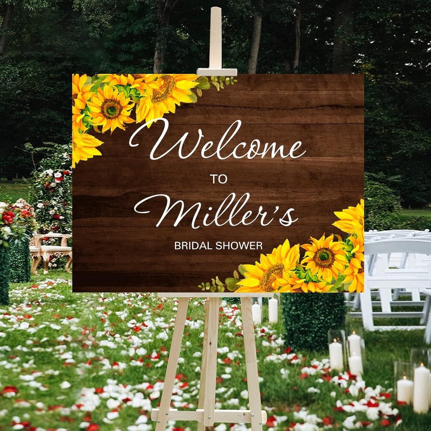 Personalized Wood Wedding Welcome Sign with Sunflowers 12x16 Inch