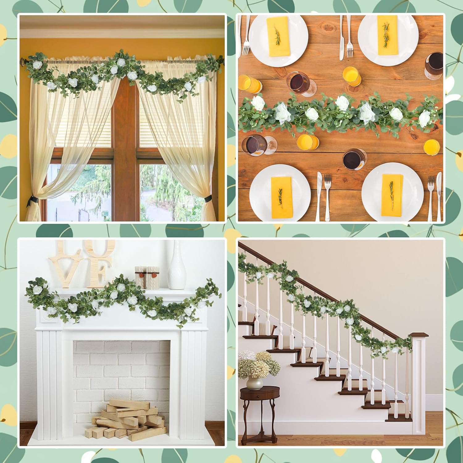 2pcs White Mr Mrs Wedding Table Signs with Artificial Flowers Garland