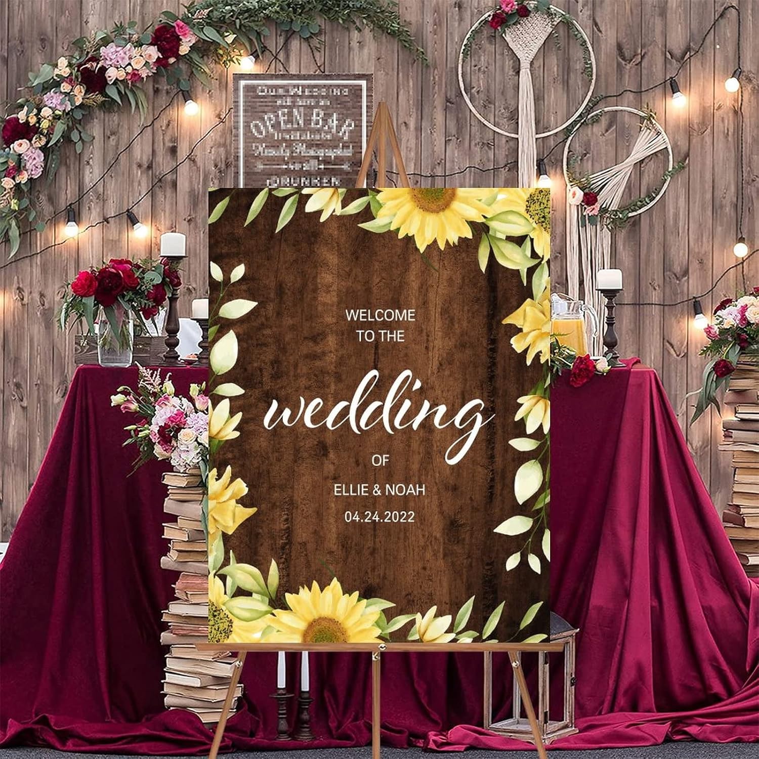 Alioyoit Rustic Wood Wedding Welcome Sign