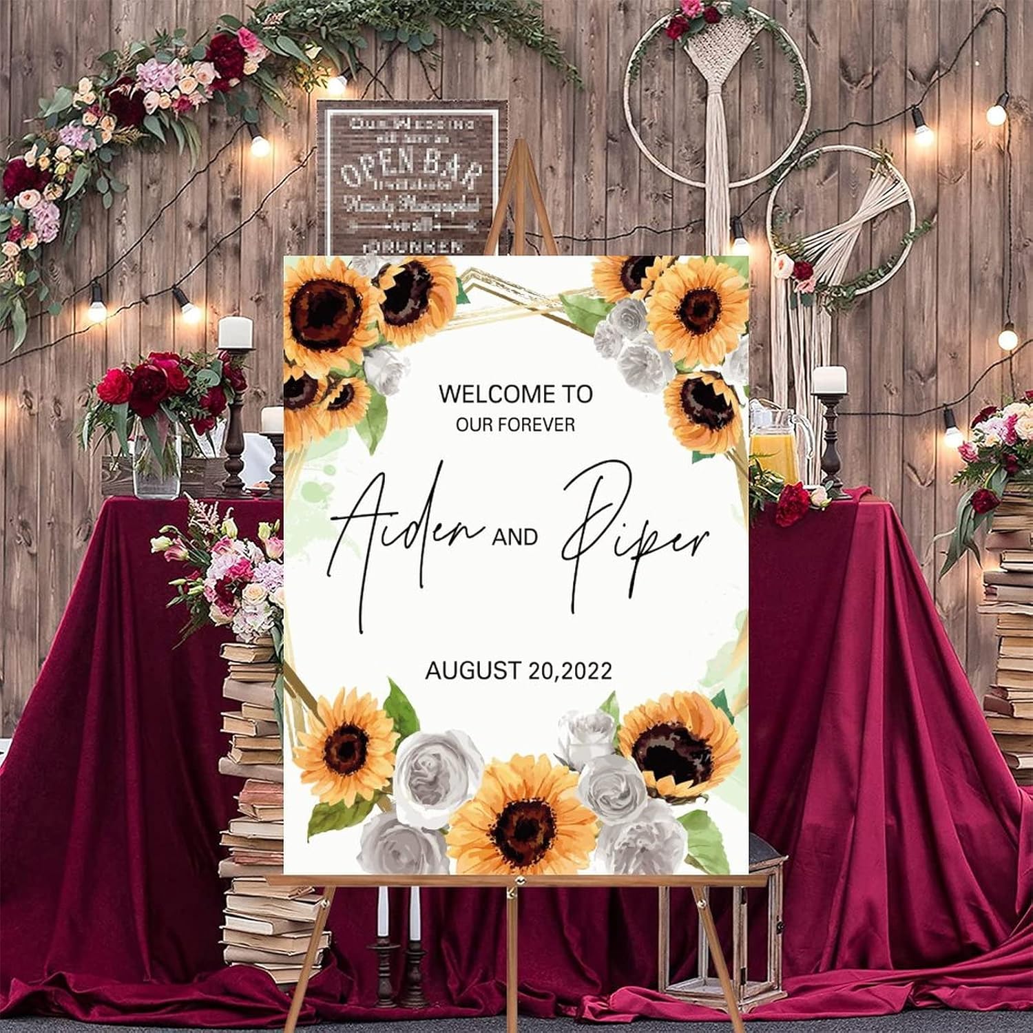 Alioyoit Wedding Welcome Sign with Sunflowers Custom Wood Sign 12x16 Inch