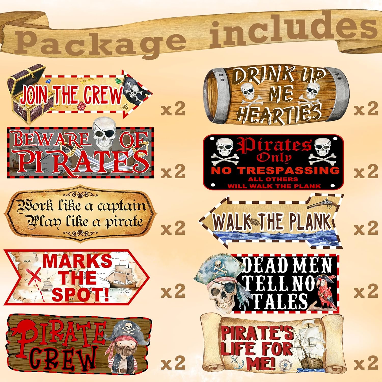 20-Piece Pirate Party Directional Signs Set