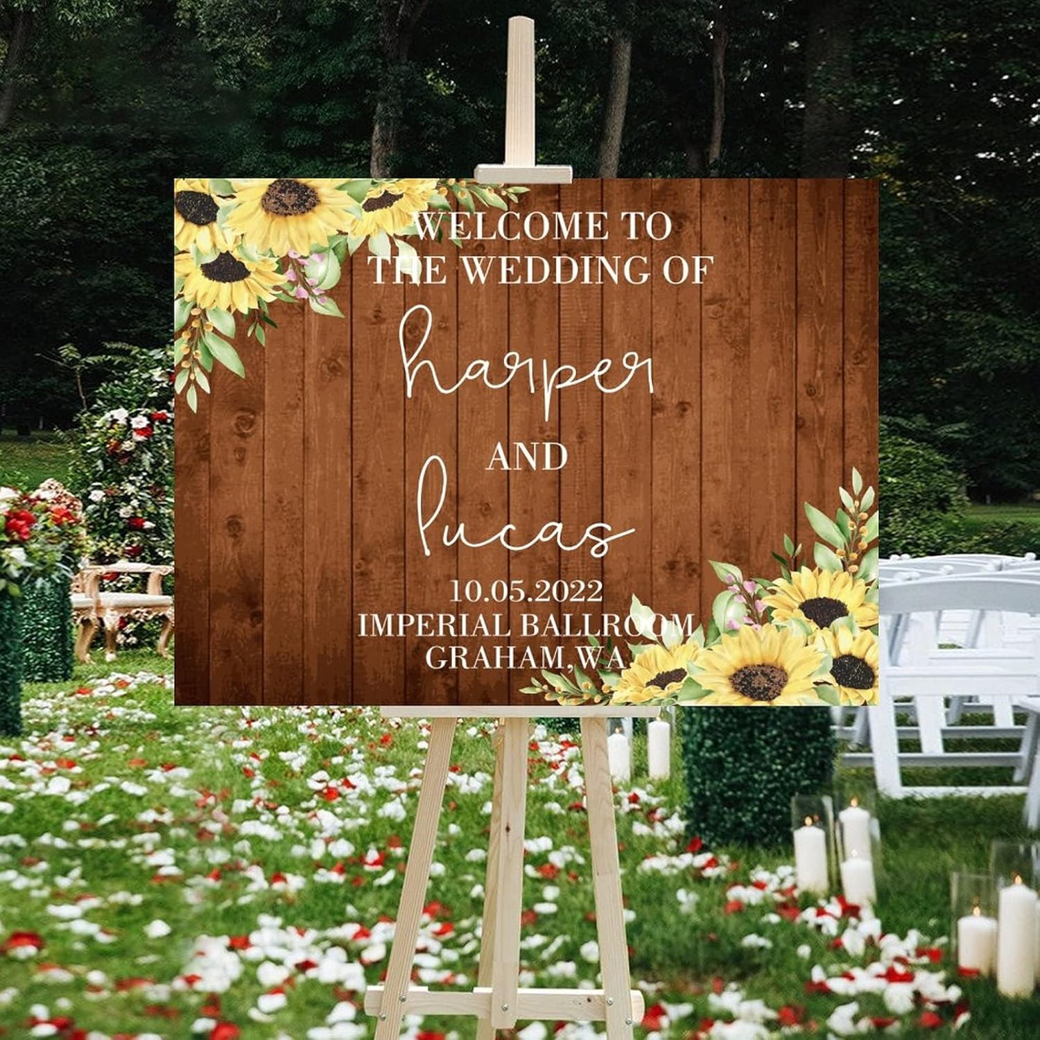 Custom Wedding Welcome Sign Brown Wood Chic Modern 12x16 Inch