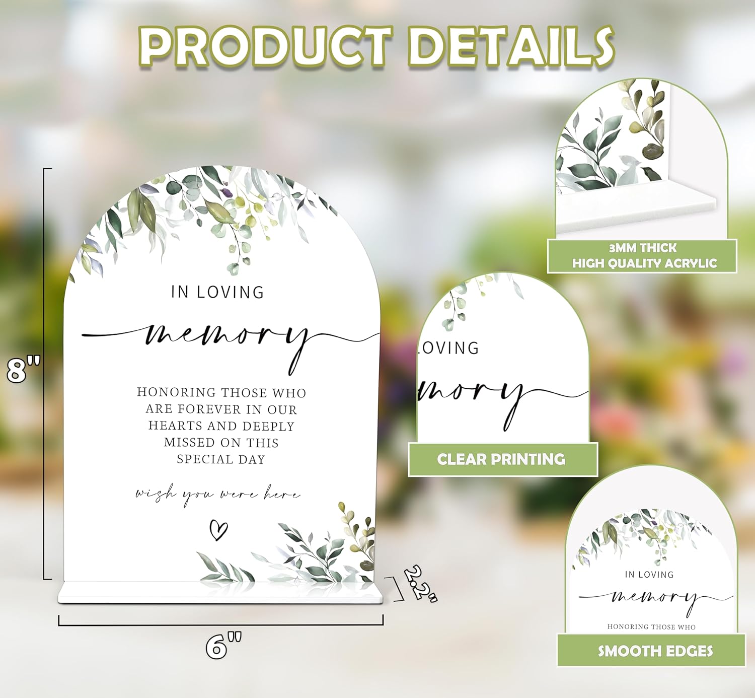 Greenery In Loving Memory Wedding Sign with Holder