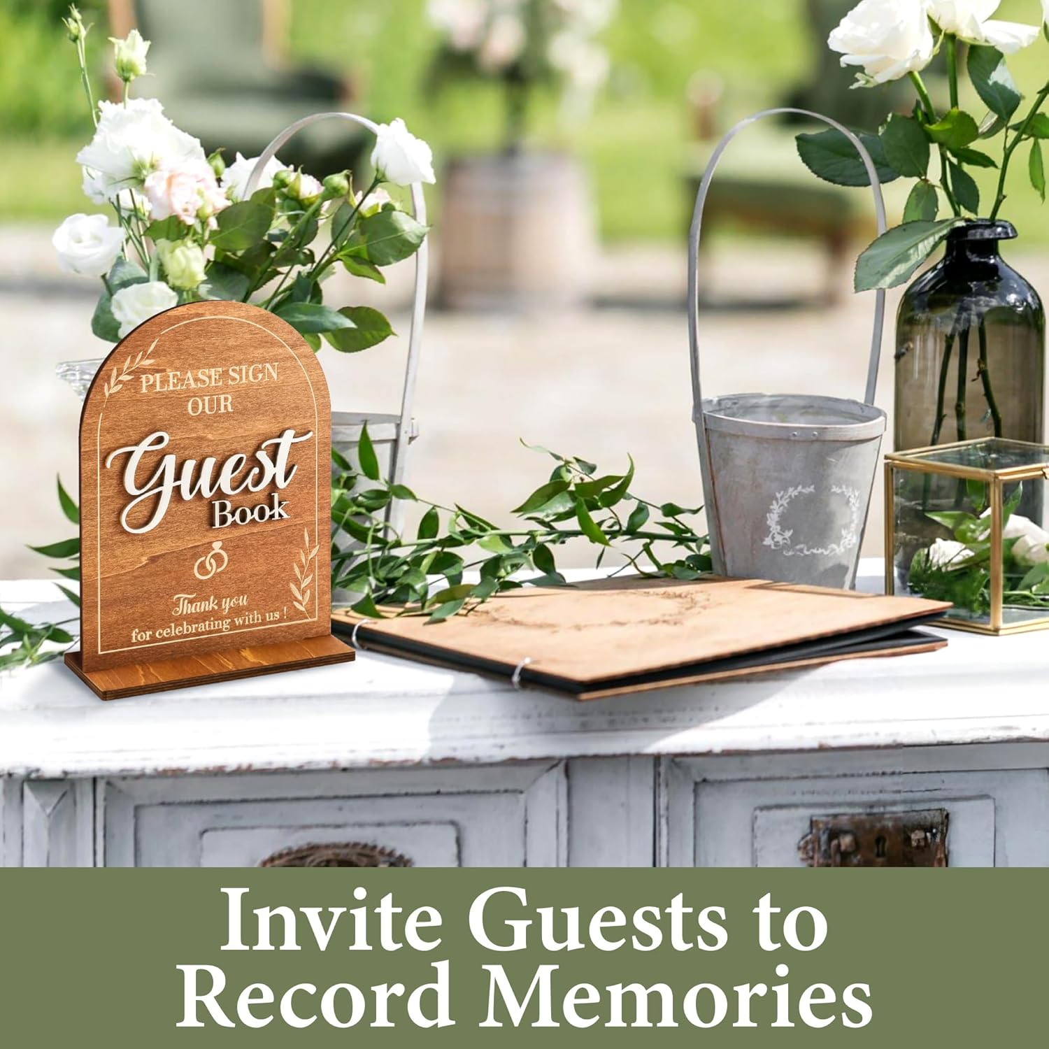 Rustic Wedding Guest Book Sign With Stand