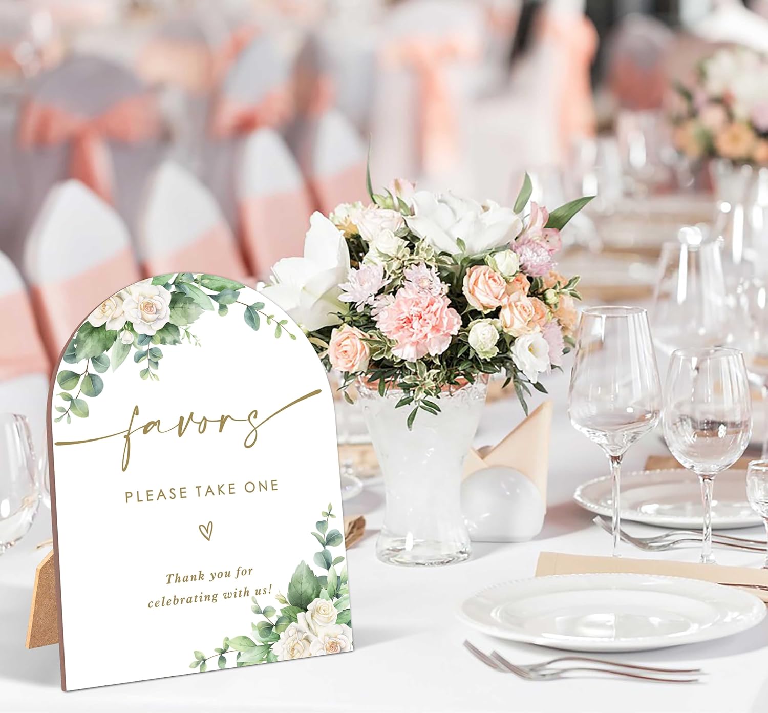 White Rose Wedding Arch Sign with Stand