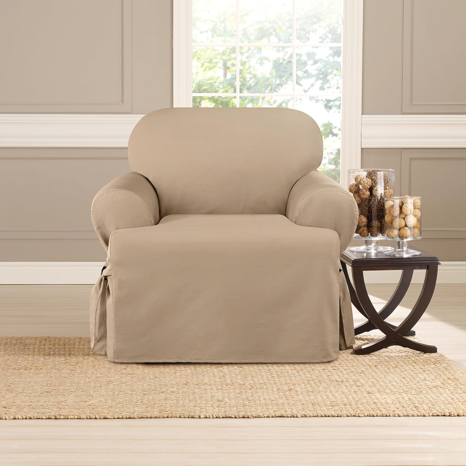 SureFit Heavyweight Cotton Armchair Slipcover Khaki