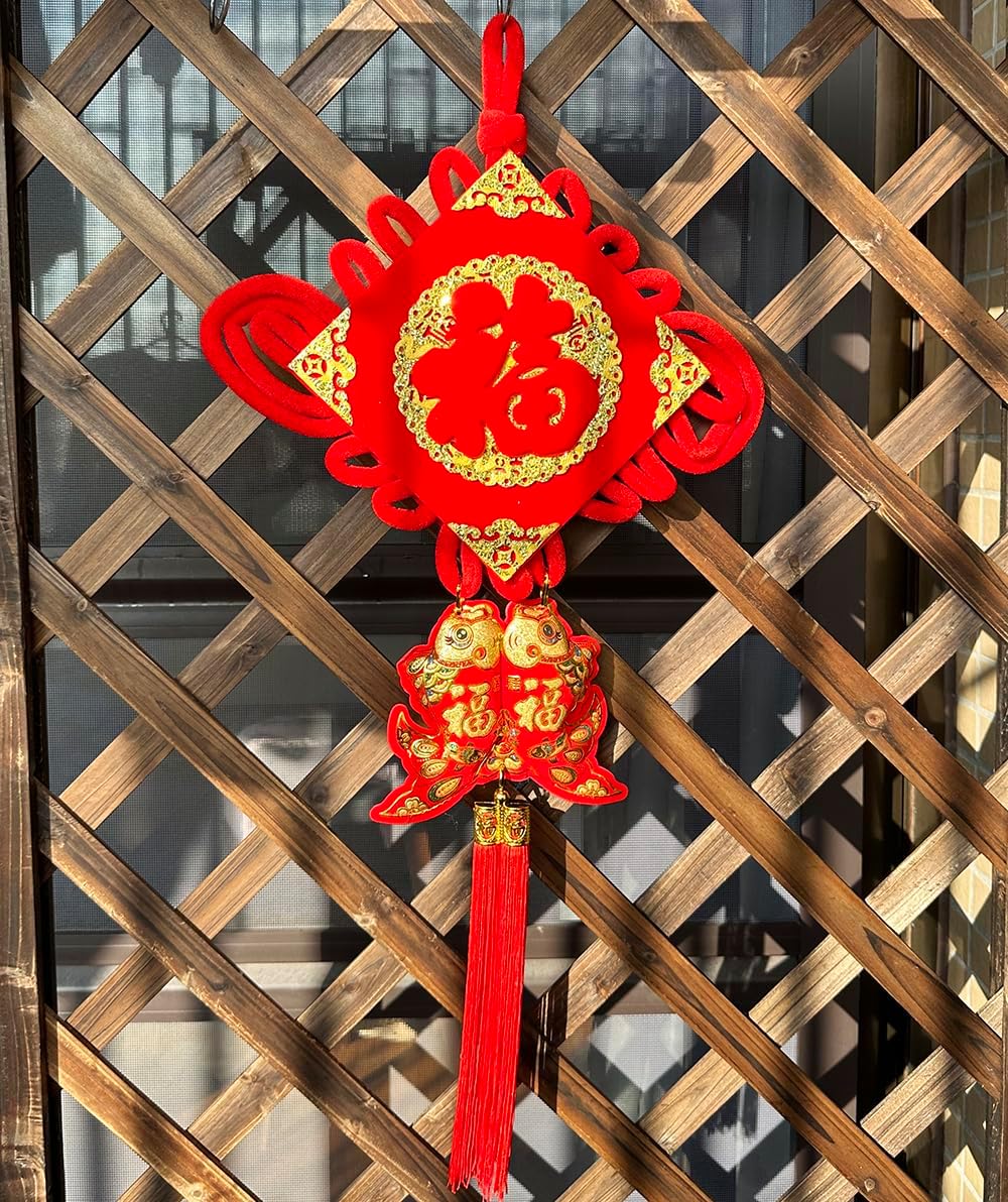1PCS 30 Inch Red Gilt Chinese Knot Tassel Flannel Decor
