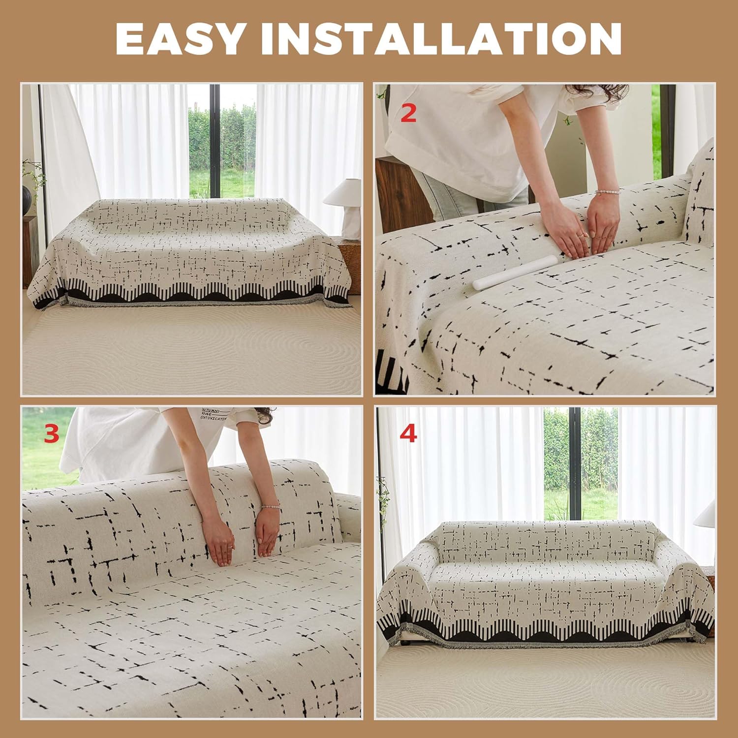 Chenille Sofa Cover Reversible Pet Friendly 71x118 Beige