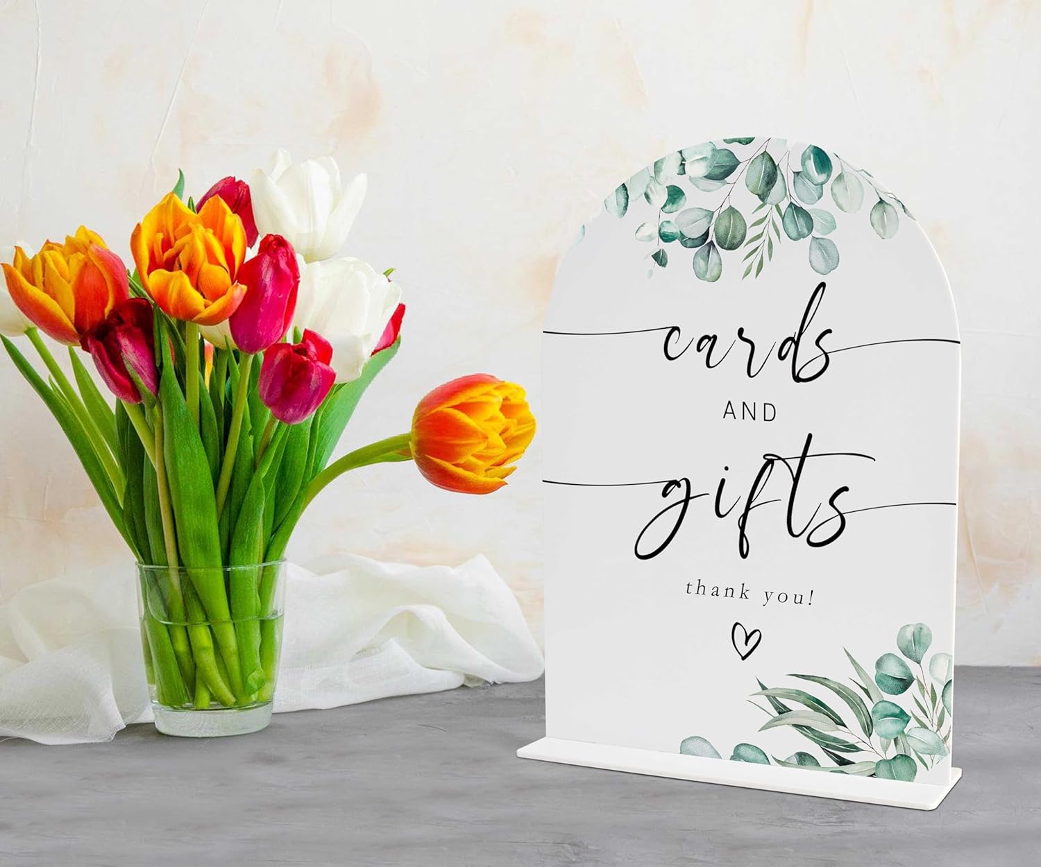 White Arch Acrylic Wedding Sign with Holder - 8x11 Inch