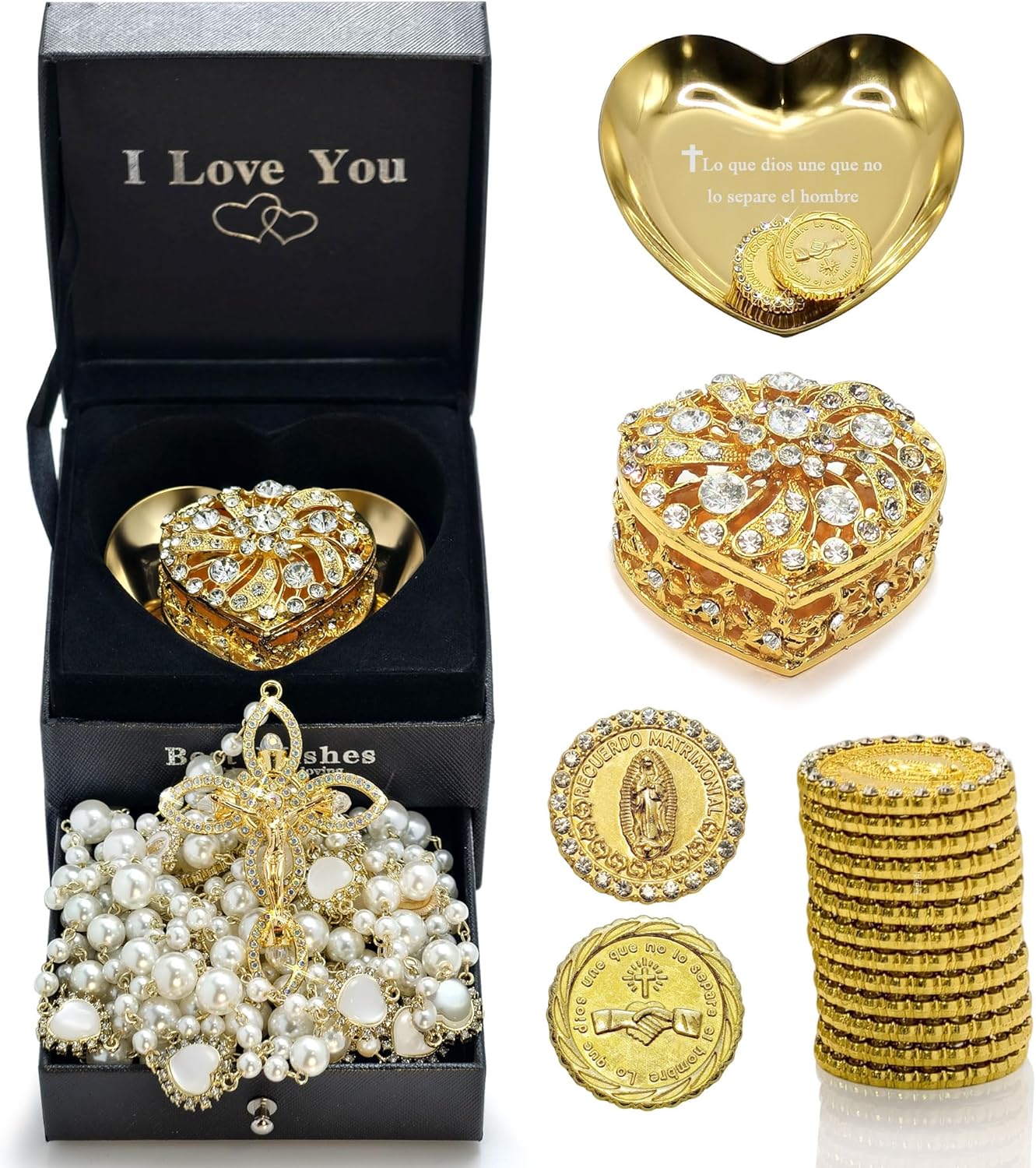 Catholic Wedding Set Arras and Lazo with Jewelry Box