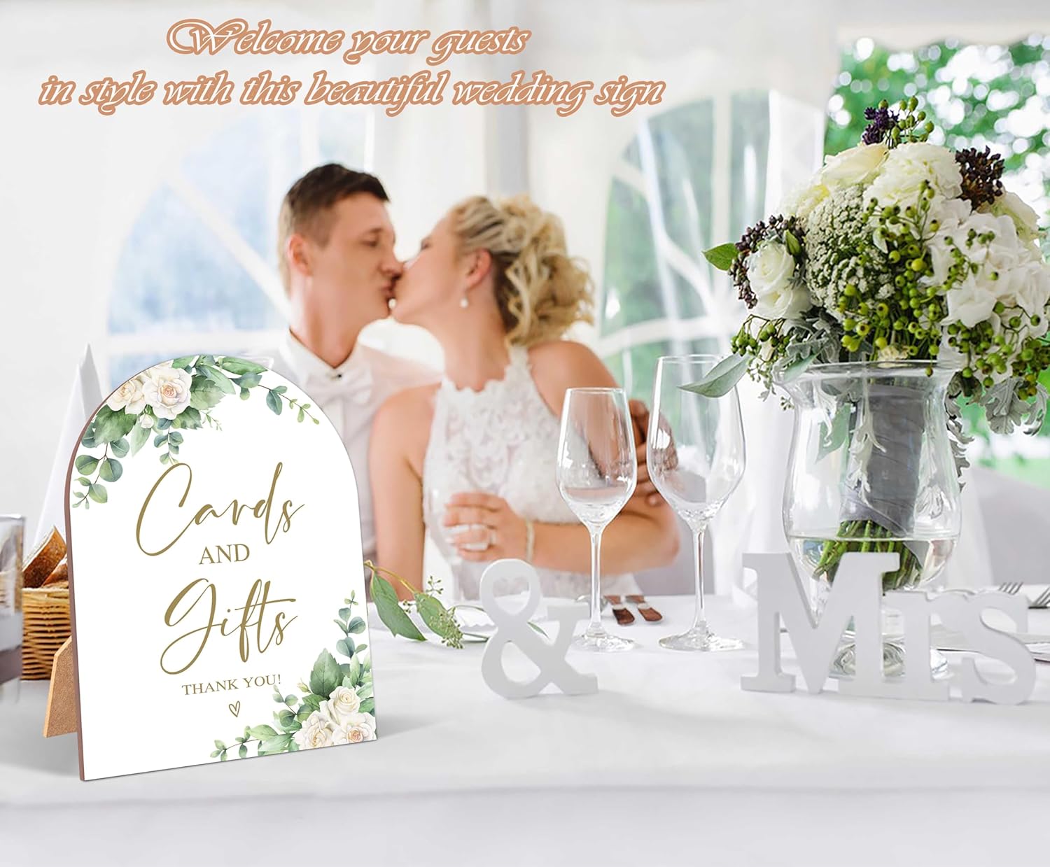 White Rose Wedding Arch Sign with Stand 1