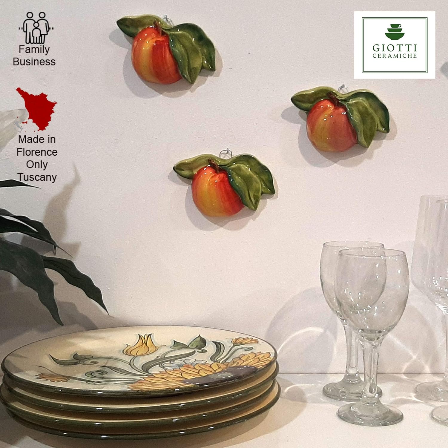 Italian Ceramic Fruits Wall Decor - Painted Apple Pear Pomegranate
