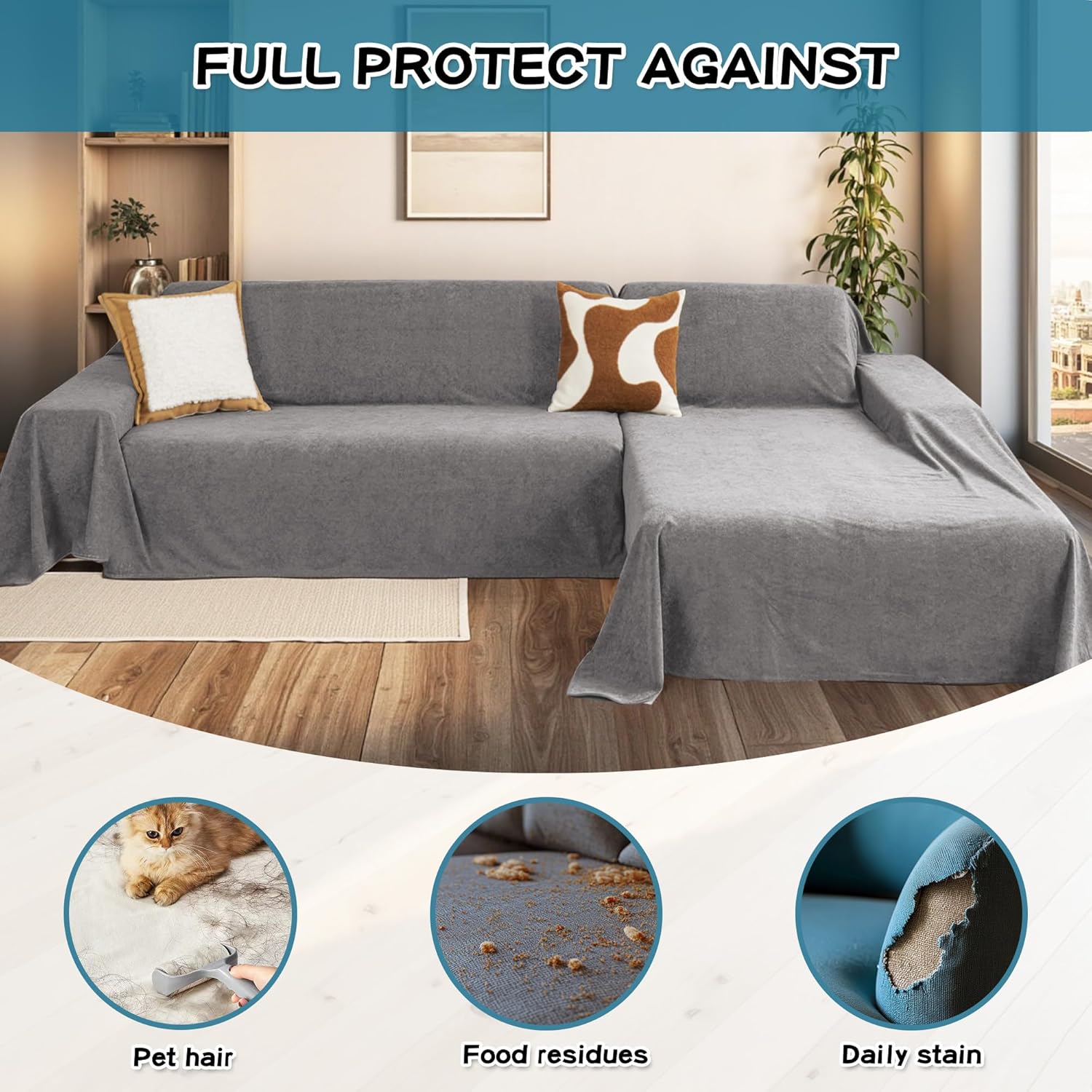 Mysky Home Sectional Couch Covers for Dogs 2 Piece Dark Grey
