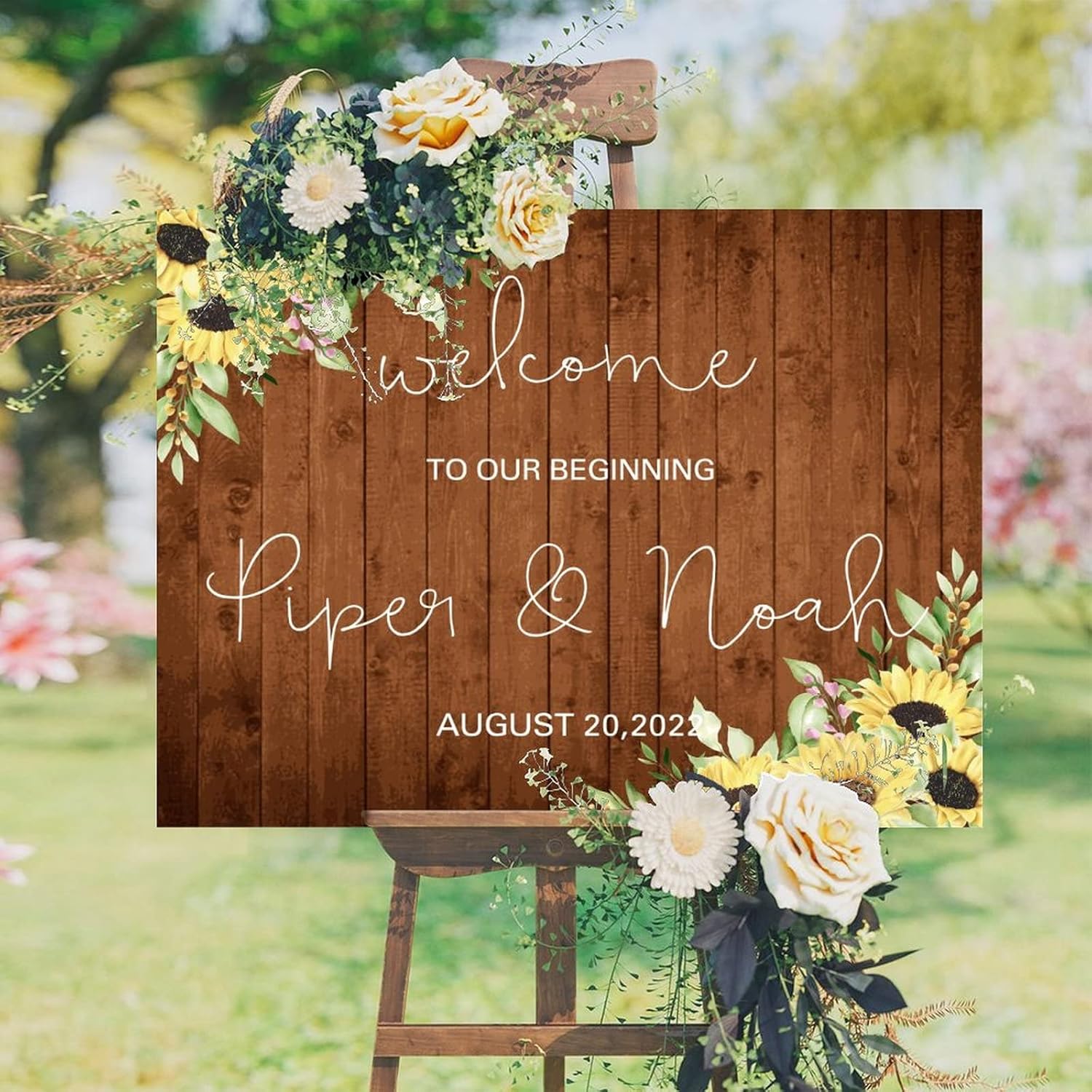 Alioyoit 12x16 Inch Personalized Wooden Wedding Welcome Sign