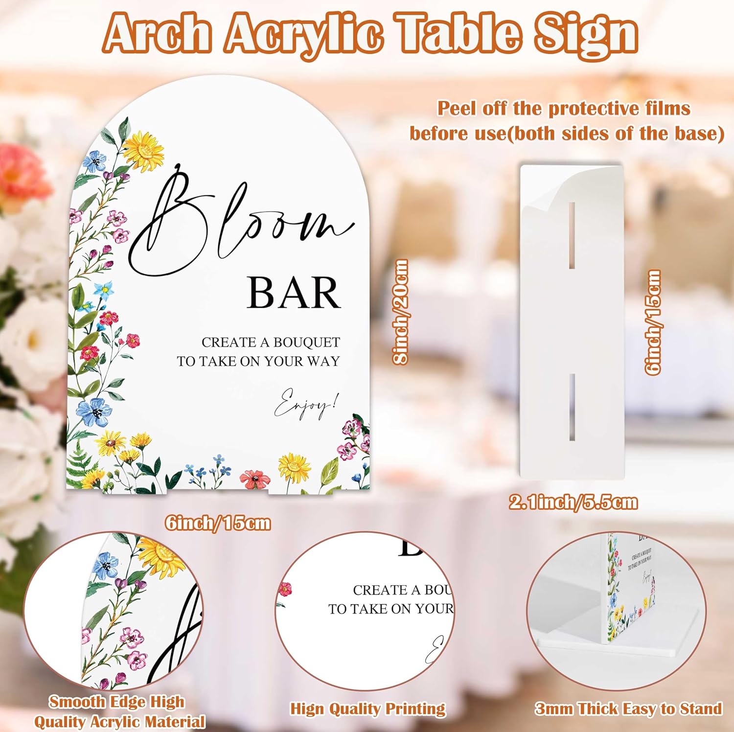 Bloom Bar Sign Acrylic Wedding Decor with Base