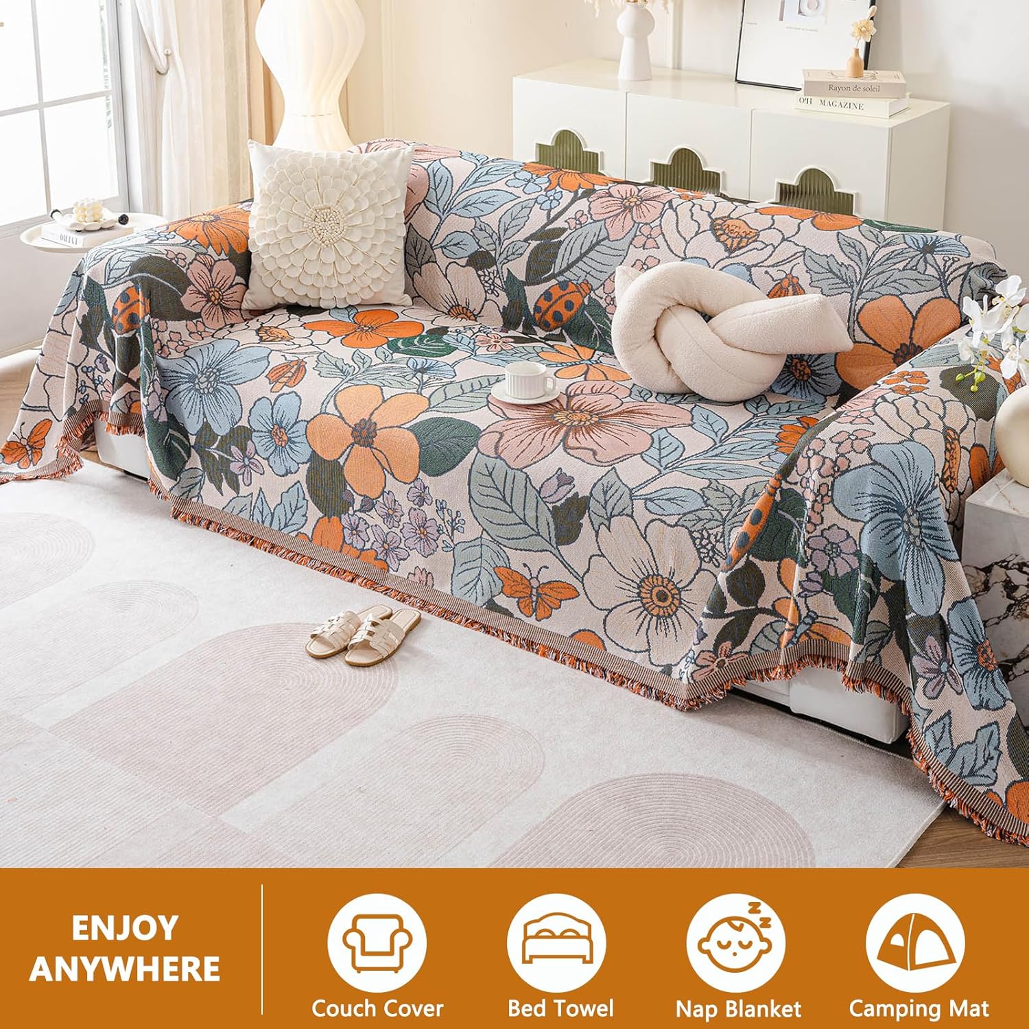 DREAMINGO Vintage Floral Jacquard Sofa Slipcover