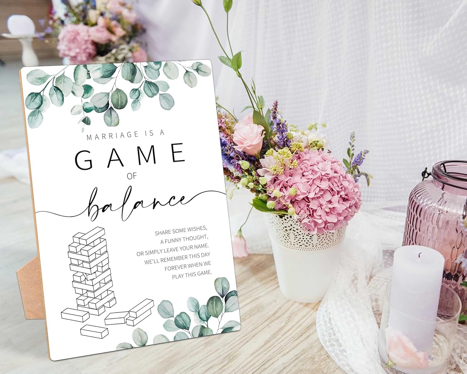 Marriage Is A Game Of Balance Wedding Sign with Stand