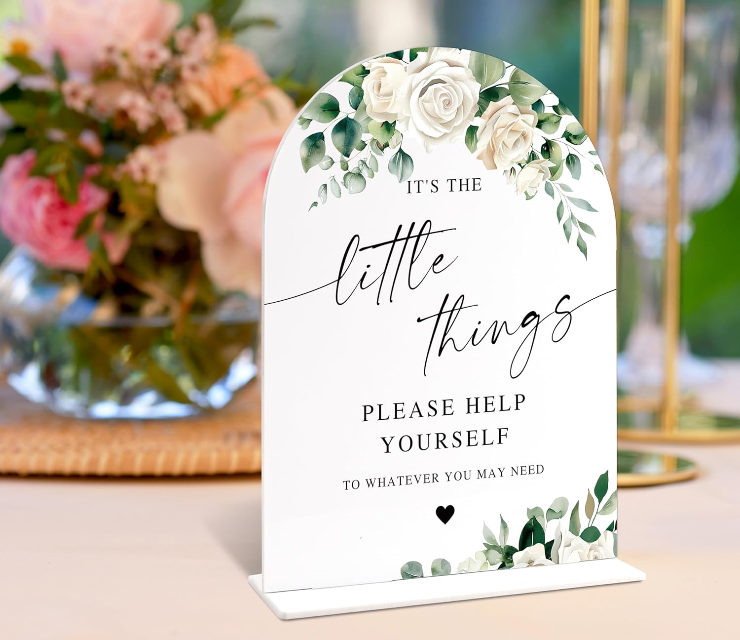 White Rose Its The Little Things Acrylic Wedding Sign