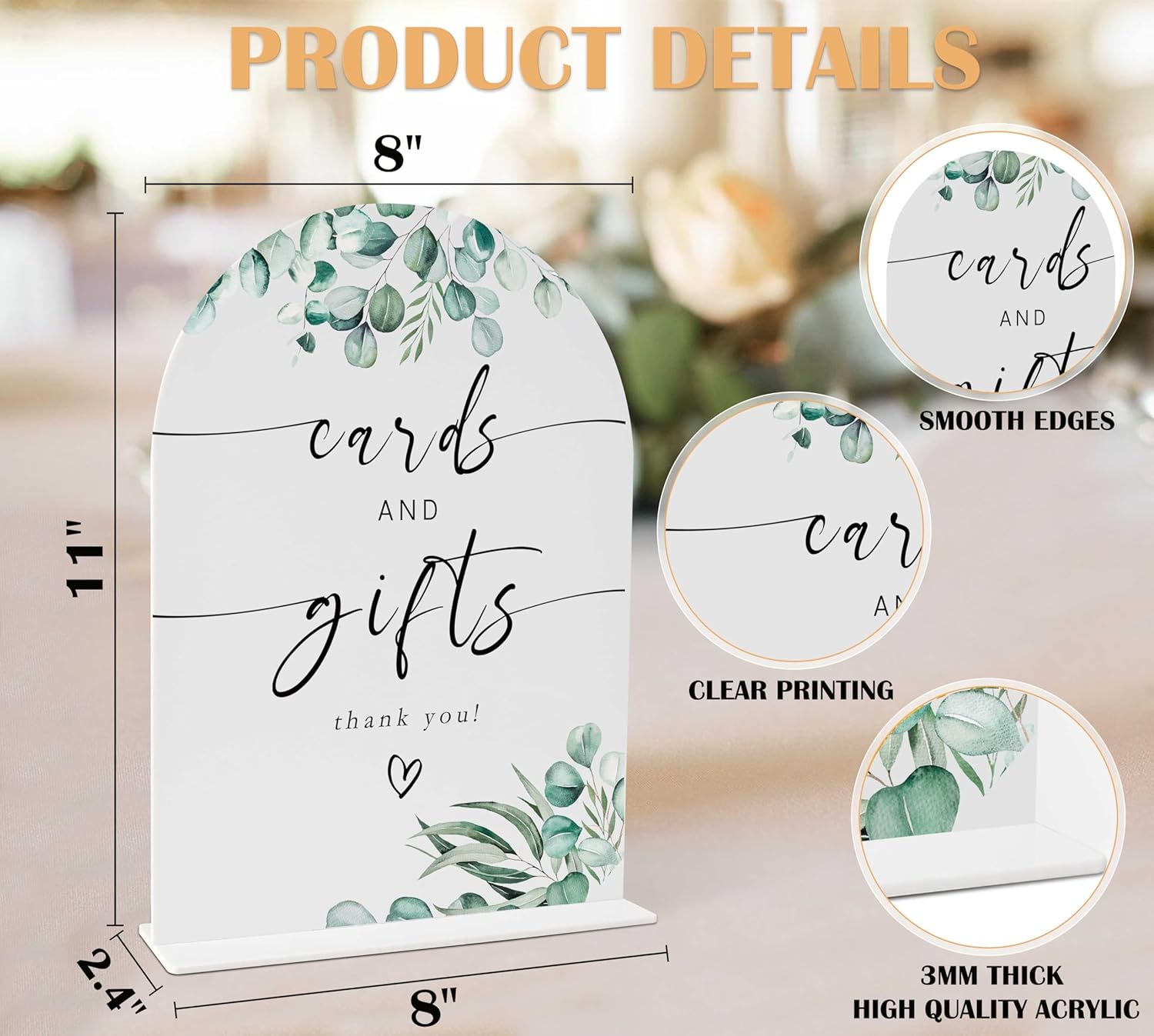 White Arch Acrylic Wedding Sign with Holder - 8x11 Inch