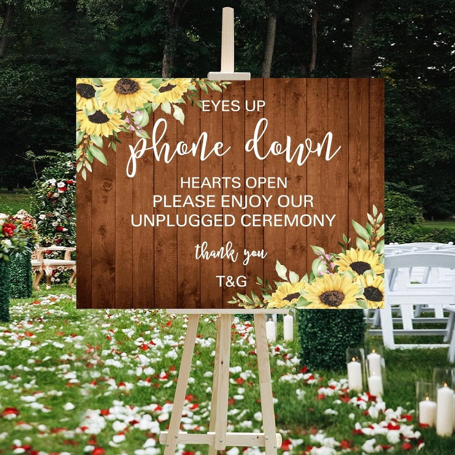 Custom Wooden Wedding Welcome Sign with Sunflower Design