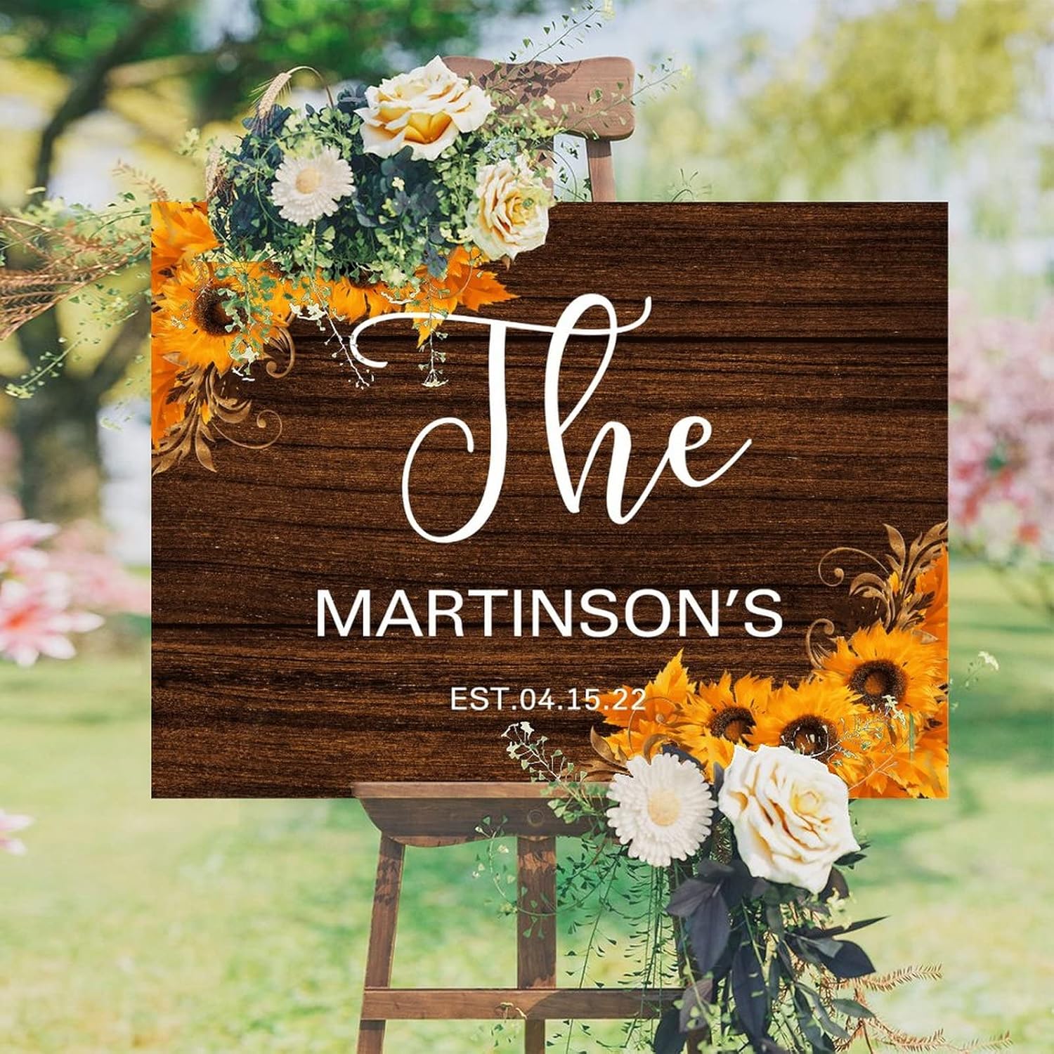 Personalized Wedding Welcome Sign with Sunflowers