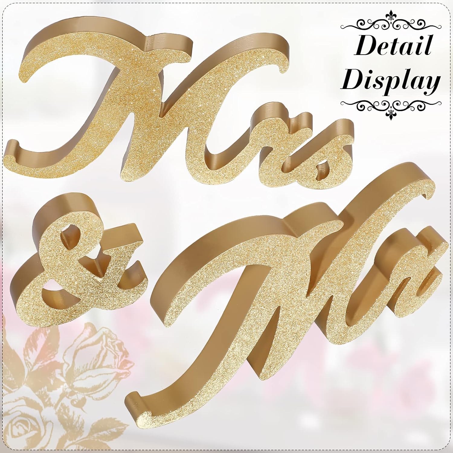 Jetec Mr and Mrs Wooden Glitter Sign Wedding Decor