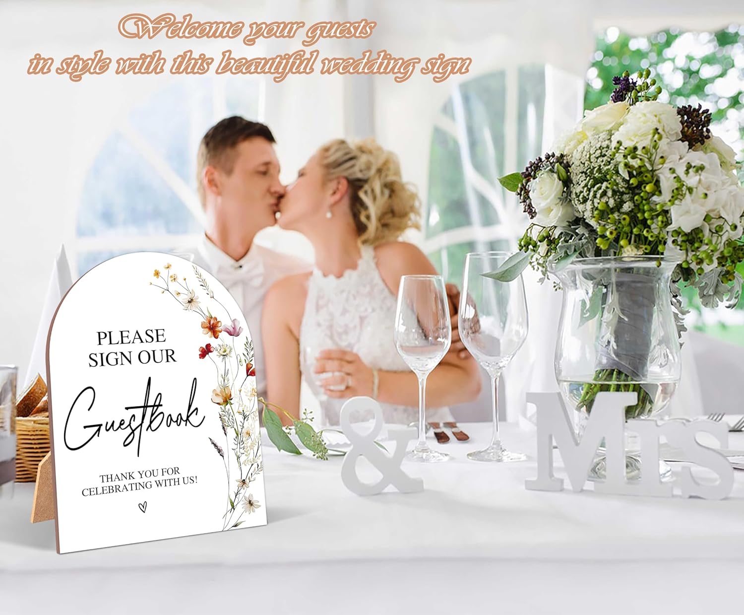 Wildflower Arch Wooden Wedding Sign With Stand