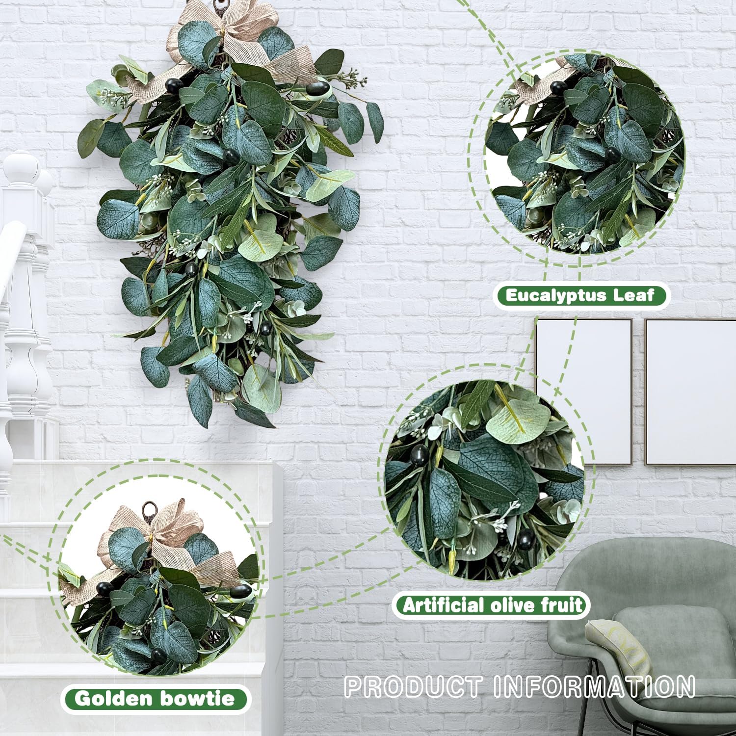177 Inch Eucalyptus Leaf Wreath for Front Door