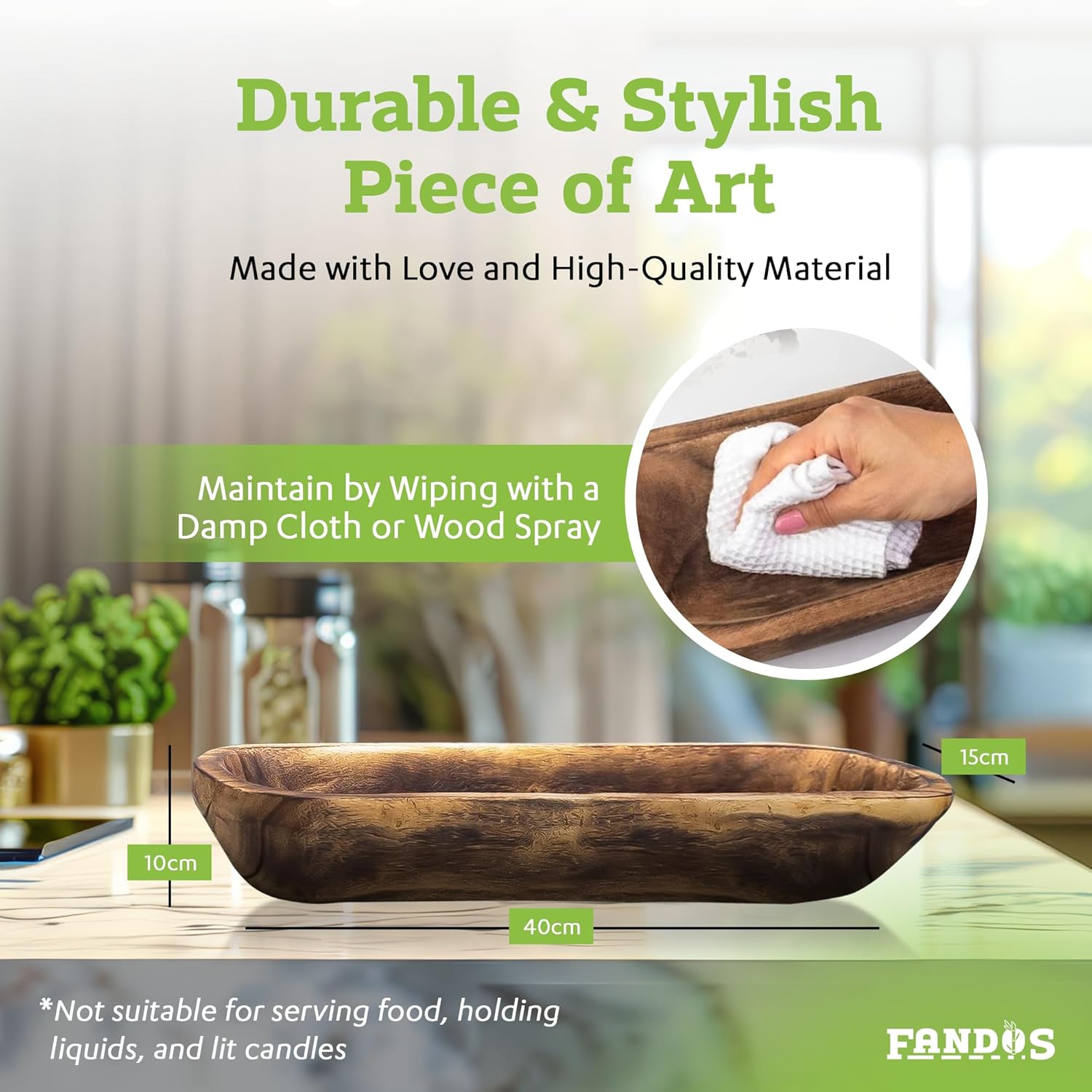 FANDOS Wooden Dough Bowl for Decor 17 Inch Rustic