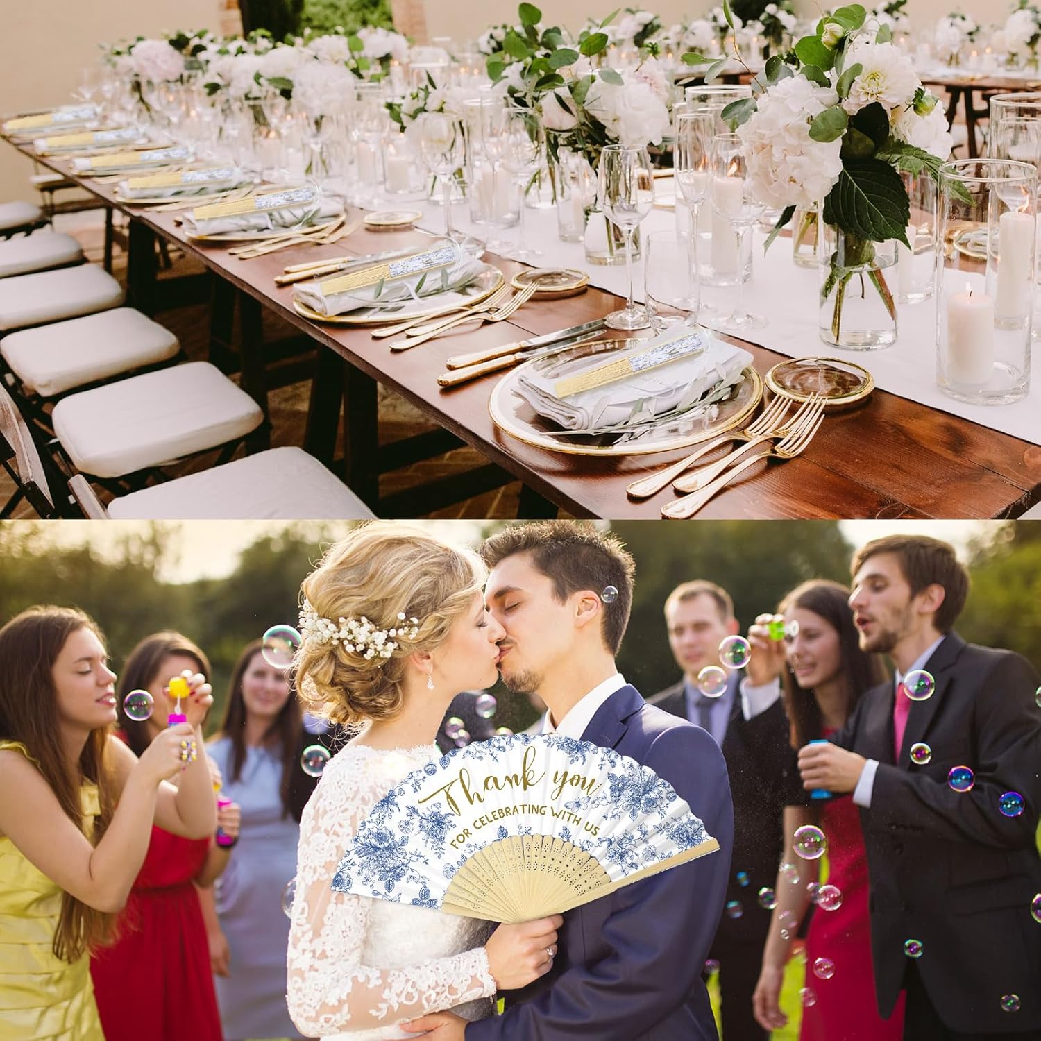 50 Pcs Wedding Foldable Fans with Organza Bags